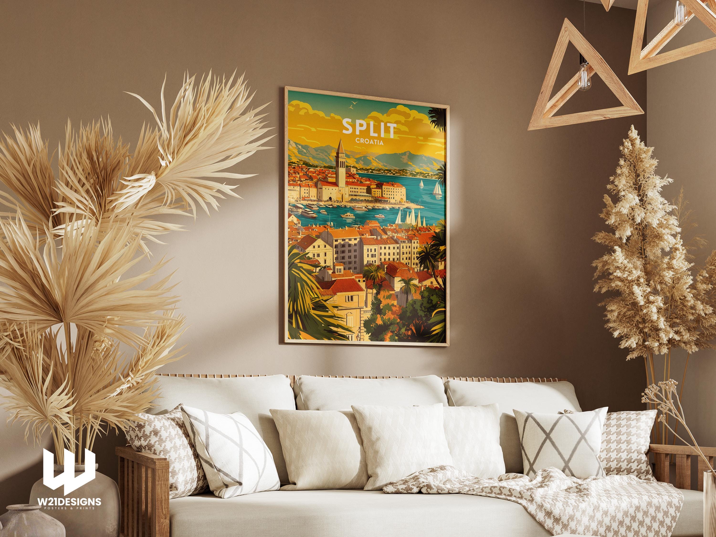 Split Croatia Travel Poster: Adriatic Coast Art Print, Mediterranean Decor