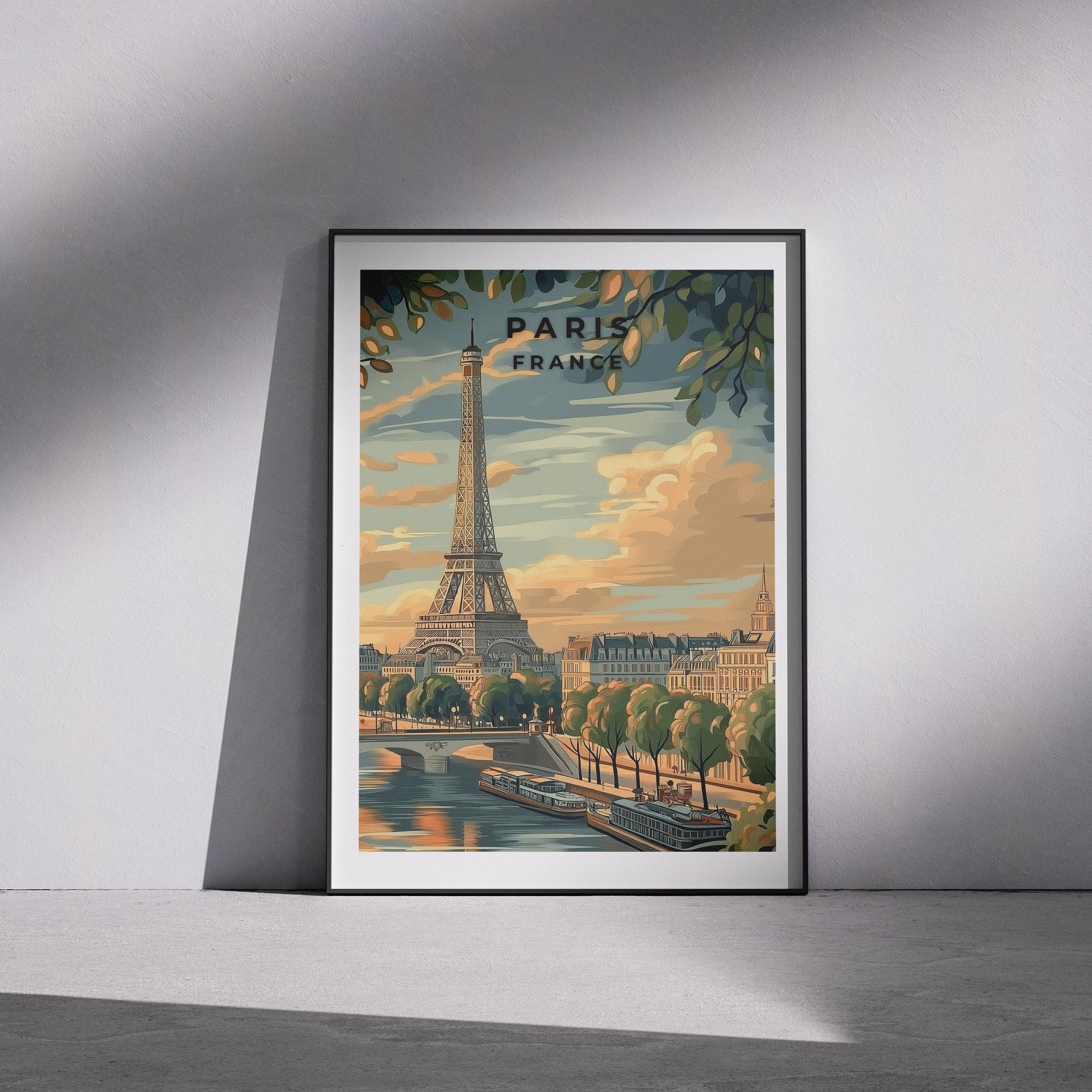Eiffel Tower Paris Print: Vintage France Travel Poster