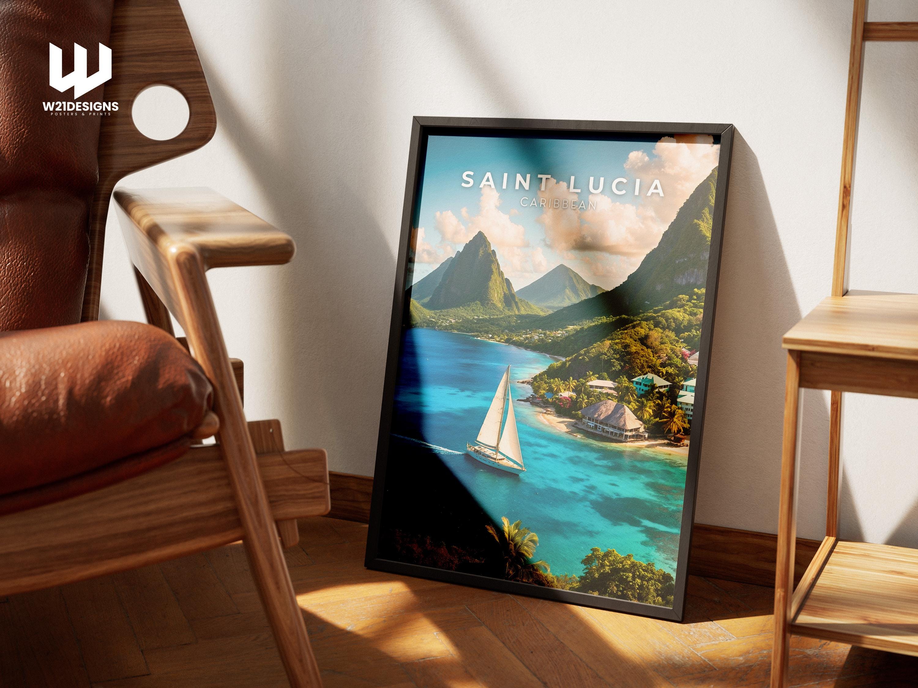 Saint Lucia Travel Poster: Caribbean Island Paradise Art Print