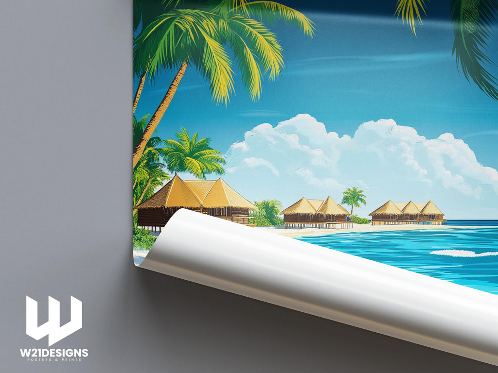 Maldives Travel Poster: Tropical Island Beach Print