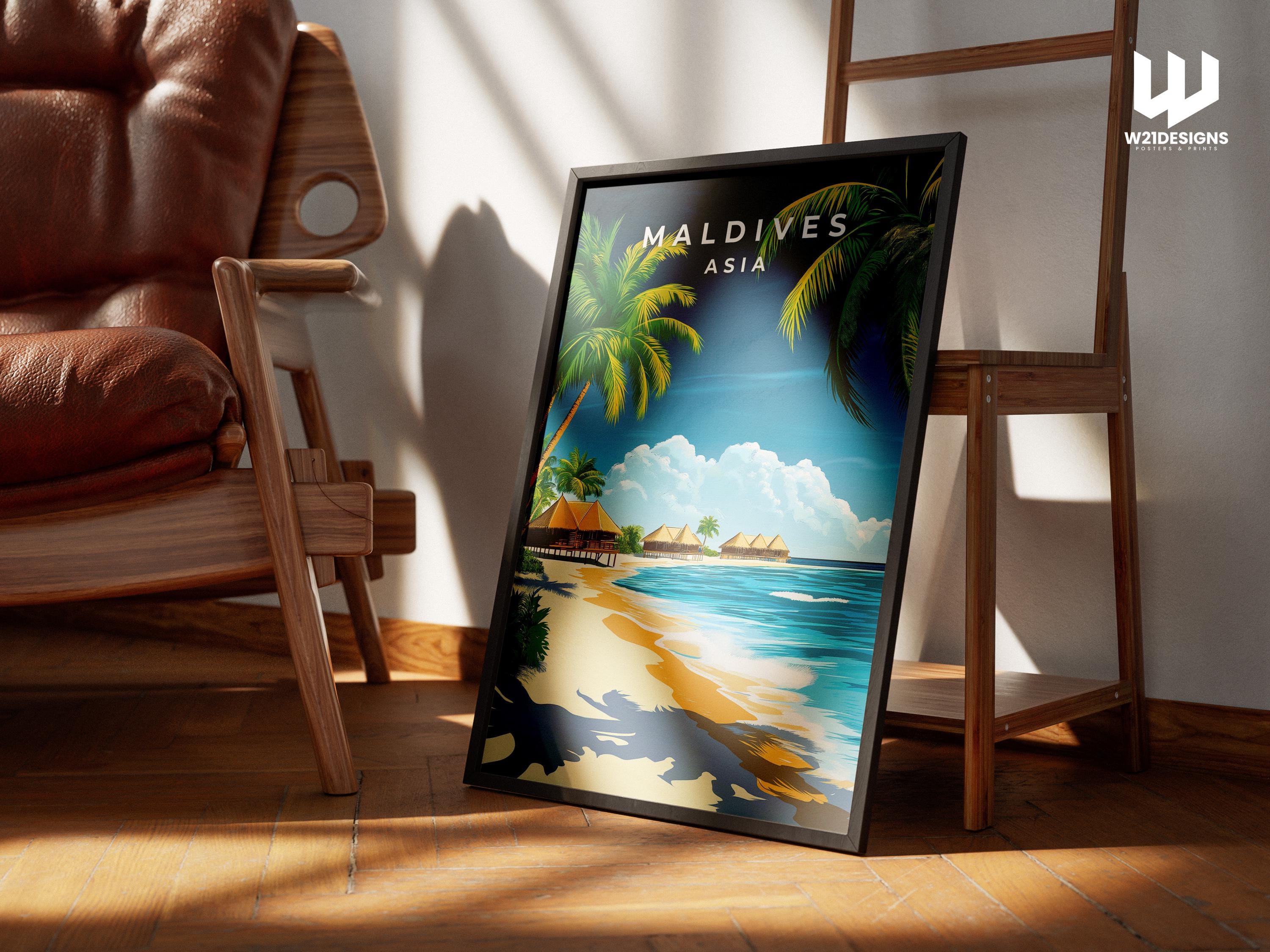 Maldives Travel Poster: Tropical Island Beach Print