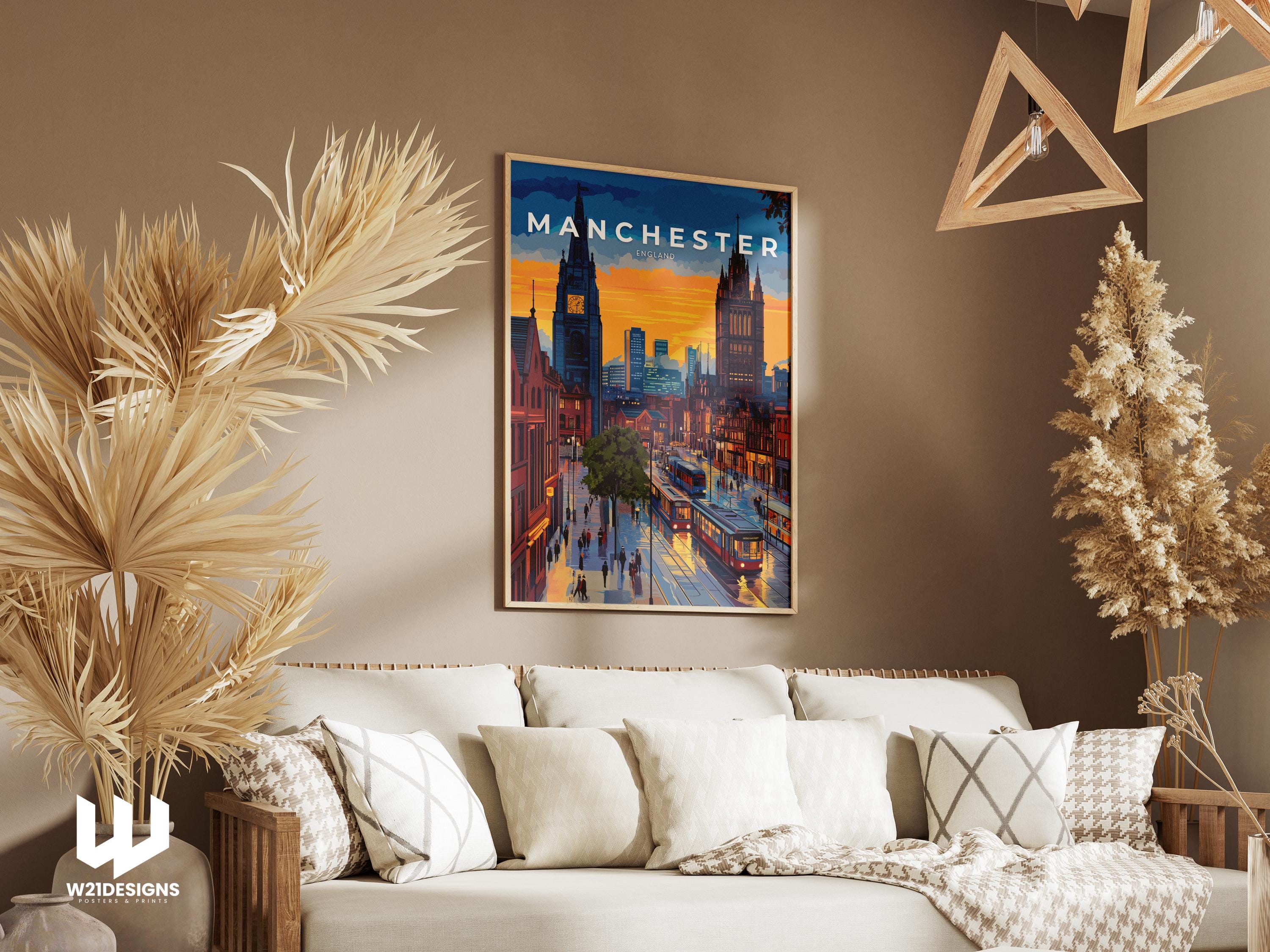 Manchester Travel Poster: Vintage England Cityscape Art Print