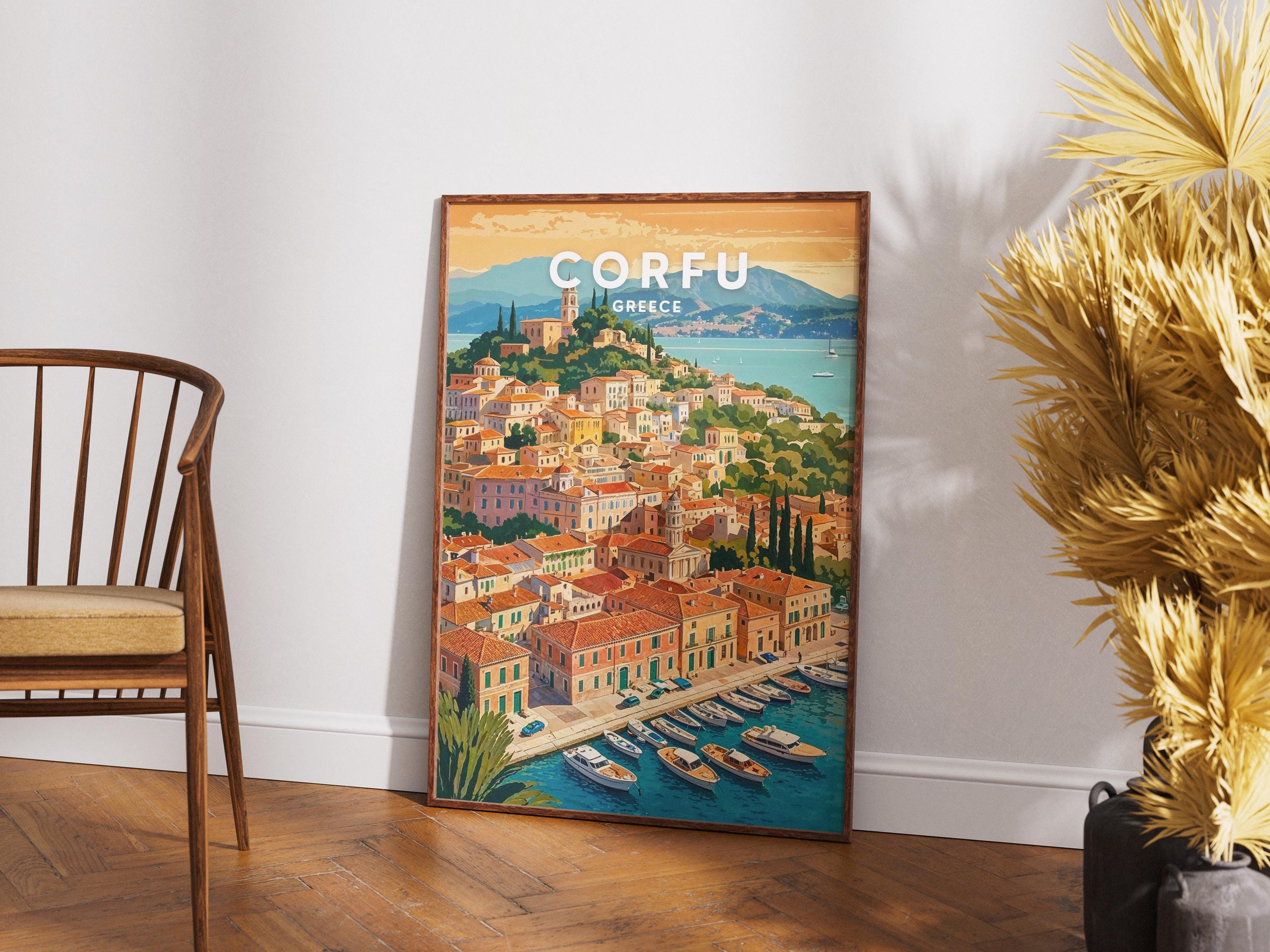 Corfu Greece Travel Poster: Mediterranean Coastal Art Print