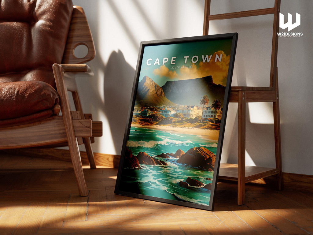 Cape Town Travel Print: Table Mountain, South Africa Coastal Art
