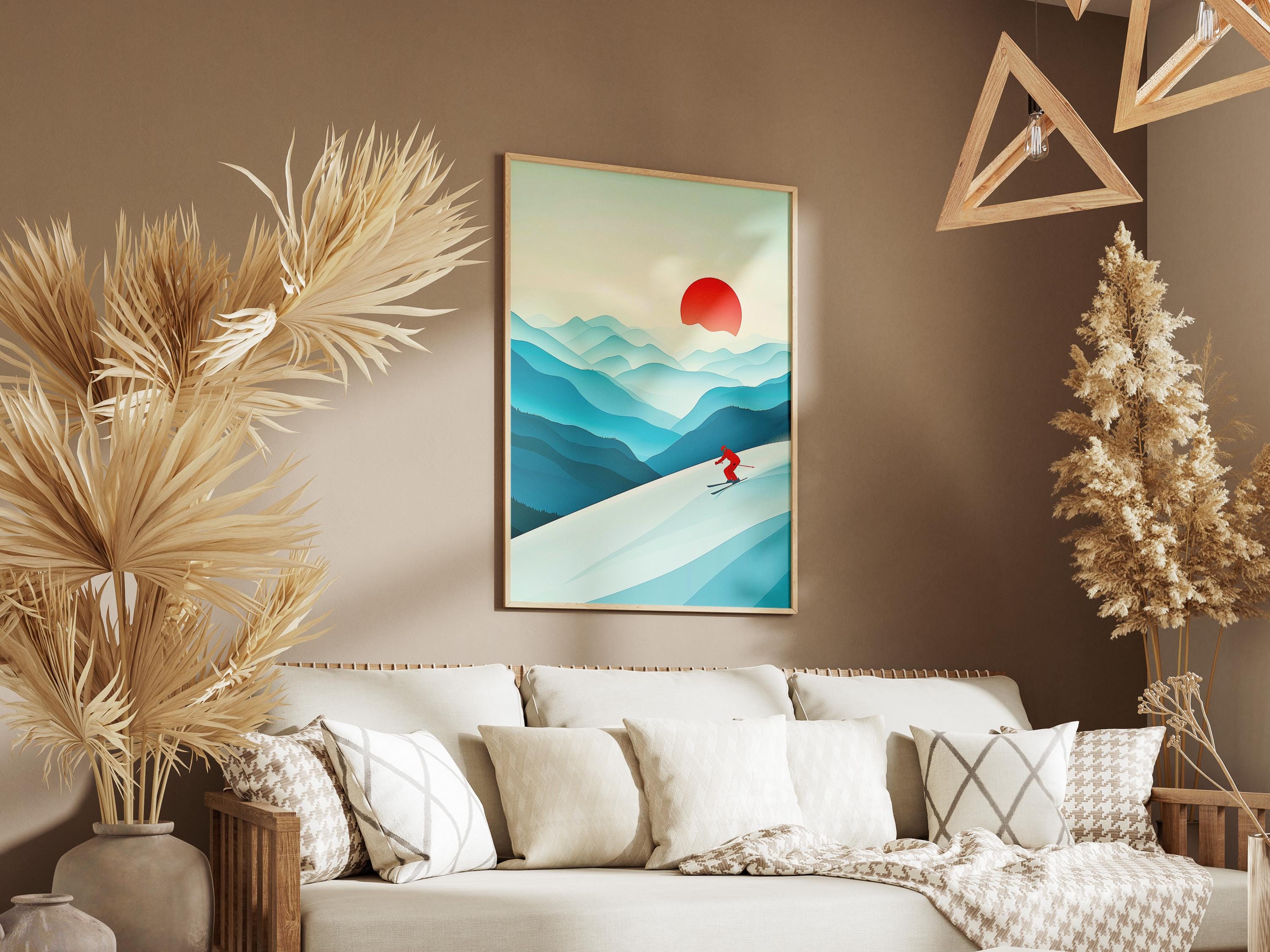 Minimalist Skiing Poster: Vintage Style Winter Sports Art Print