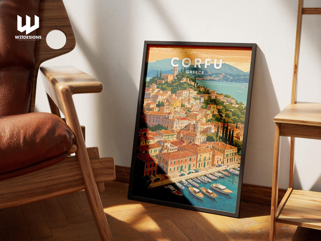 Corfu Greece Travel Poster: Mediterranean Coastal Art Print