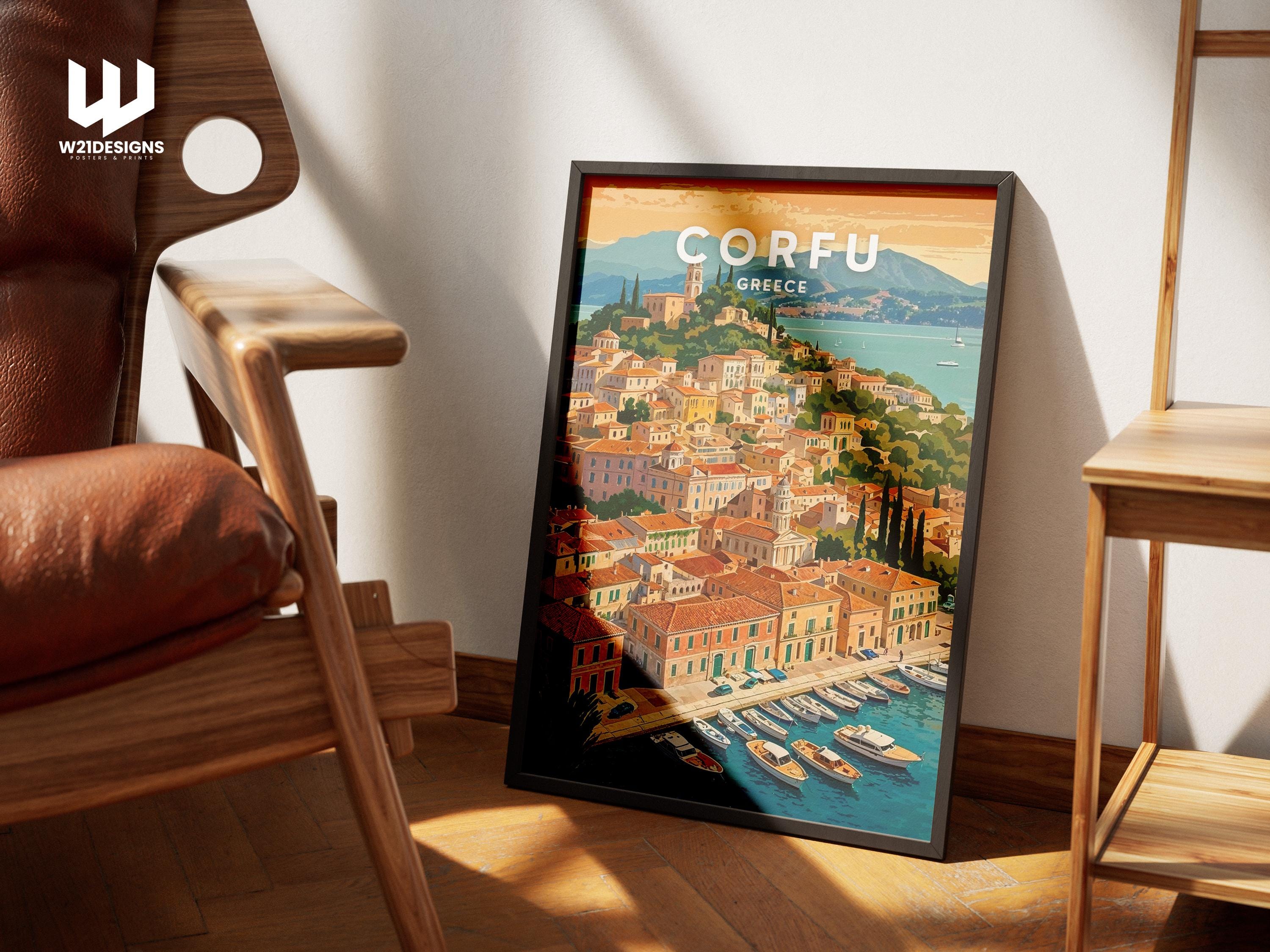 Corfu Greece Travel Poster: Mediterranean Coastal Art Print