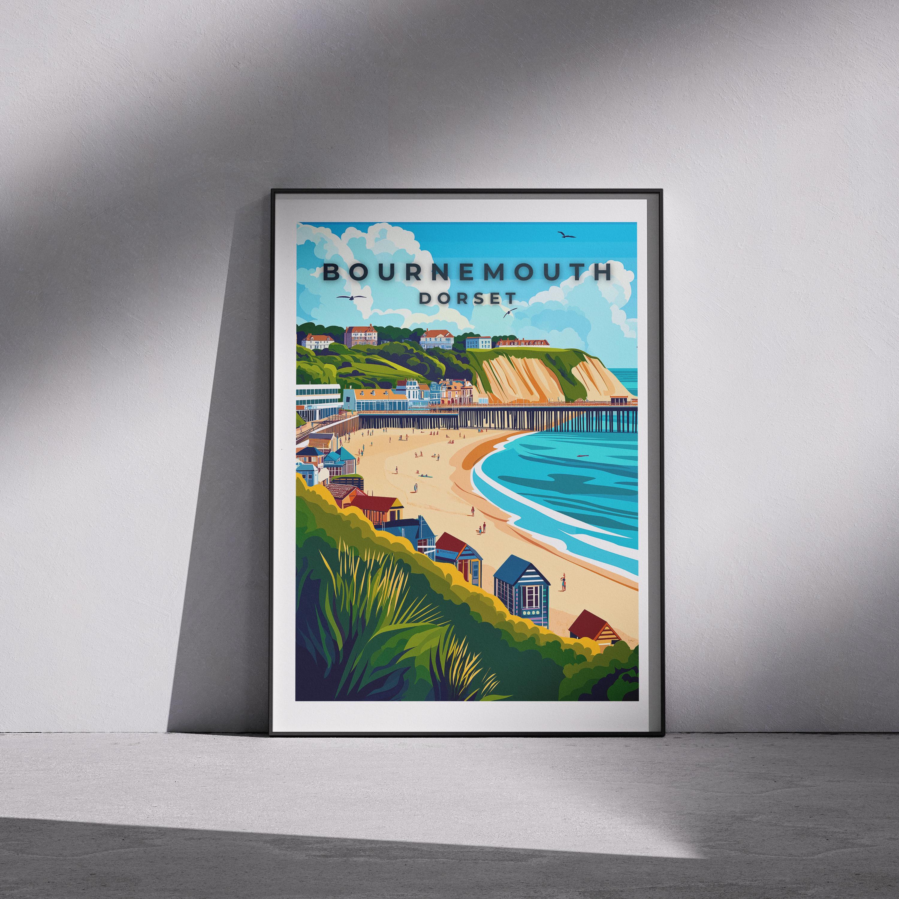 Bournemouth Pier Vintage Travel Poster: Dorset Coastal Art Print