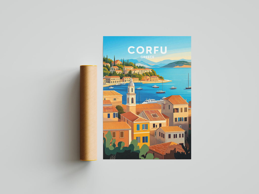 Corfu Greece Travel Poster: Mediterranean Island Art Print