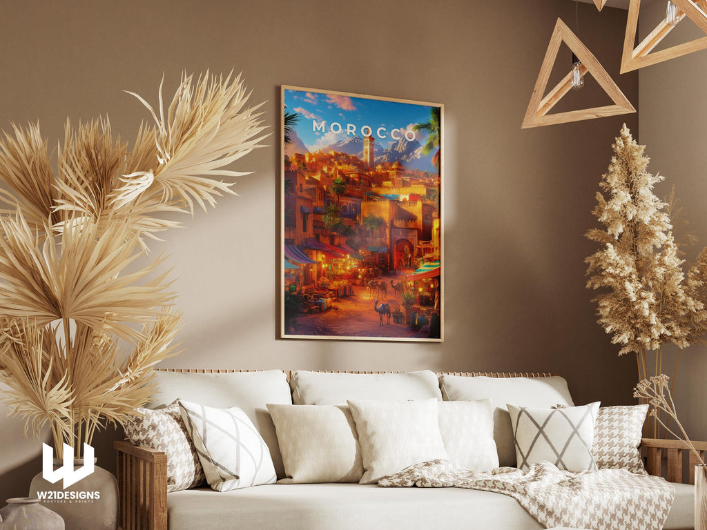 Marrakesh Morocco Travel Print: Souk Market, Desert Landscape (Museum-Grade)