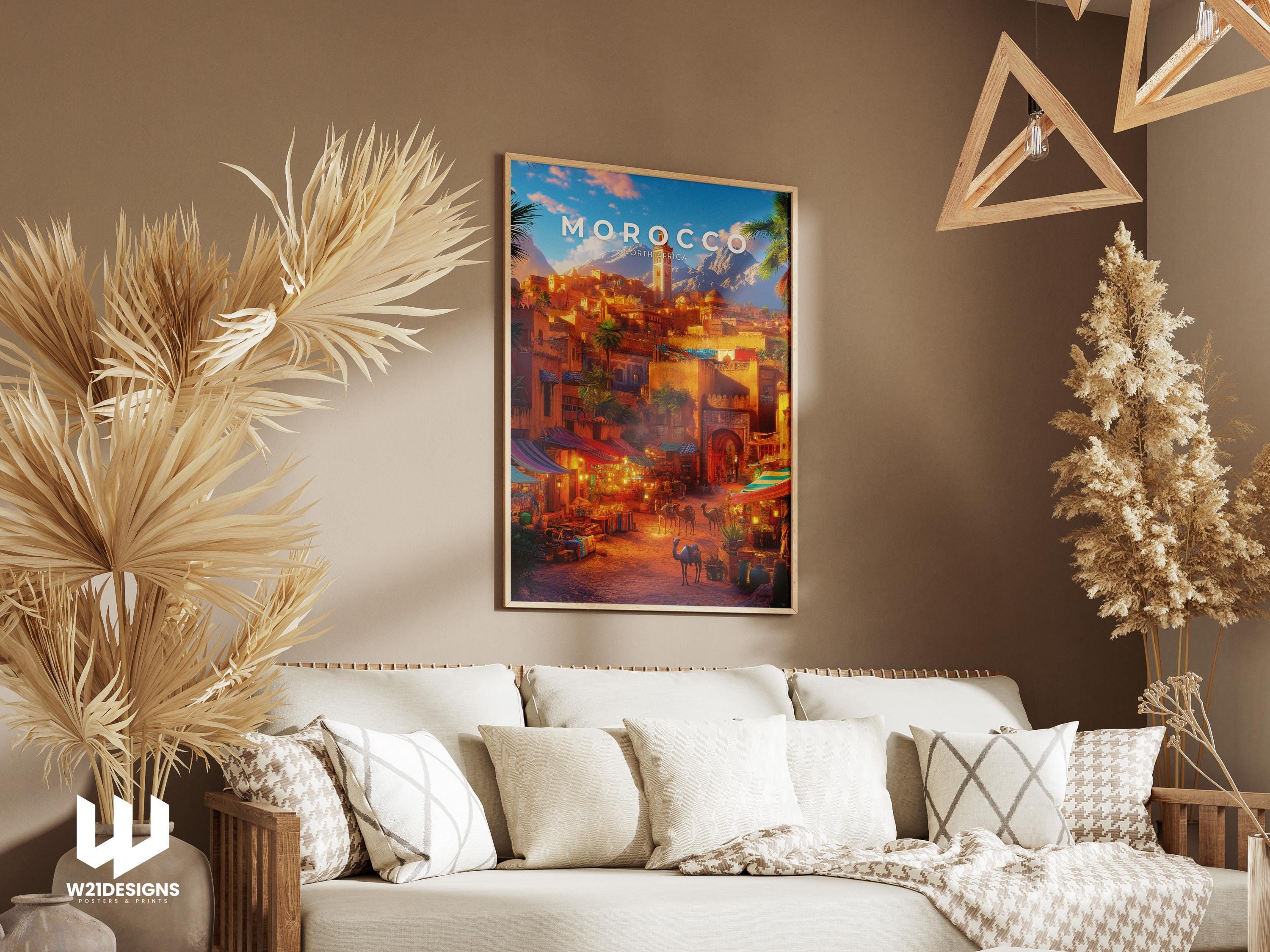 Marrakesh Morocco Travel Print: Souk Market, Desert Landscape (Museum-Grade)