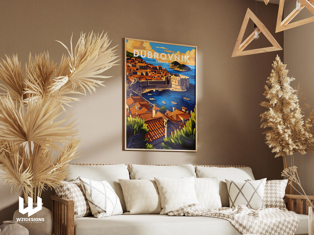 Dubrovnik Croatia Travel Poster: Adriatic Coast Art Print