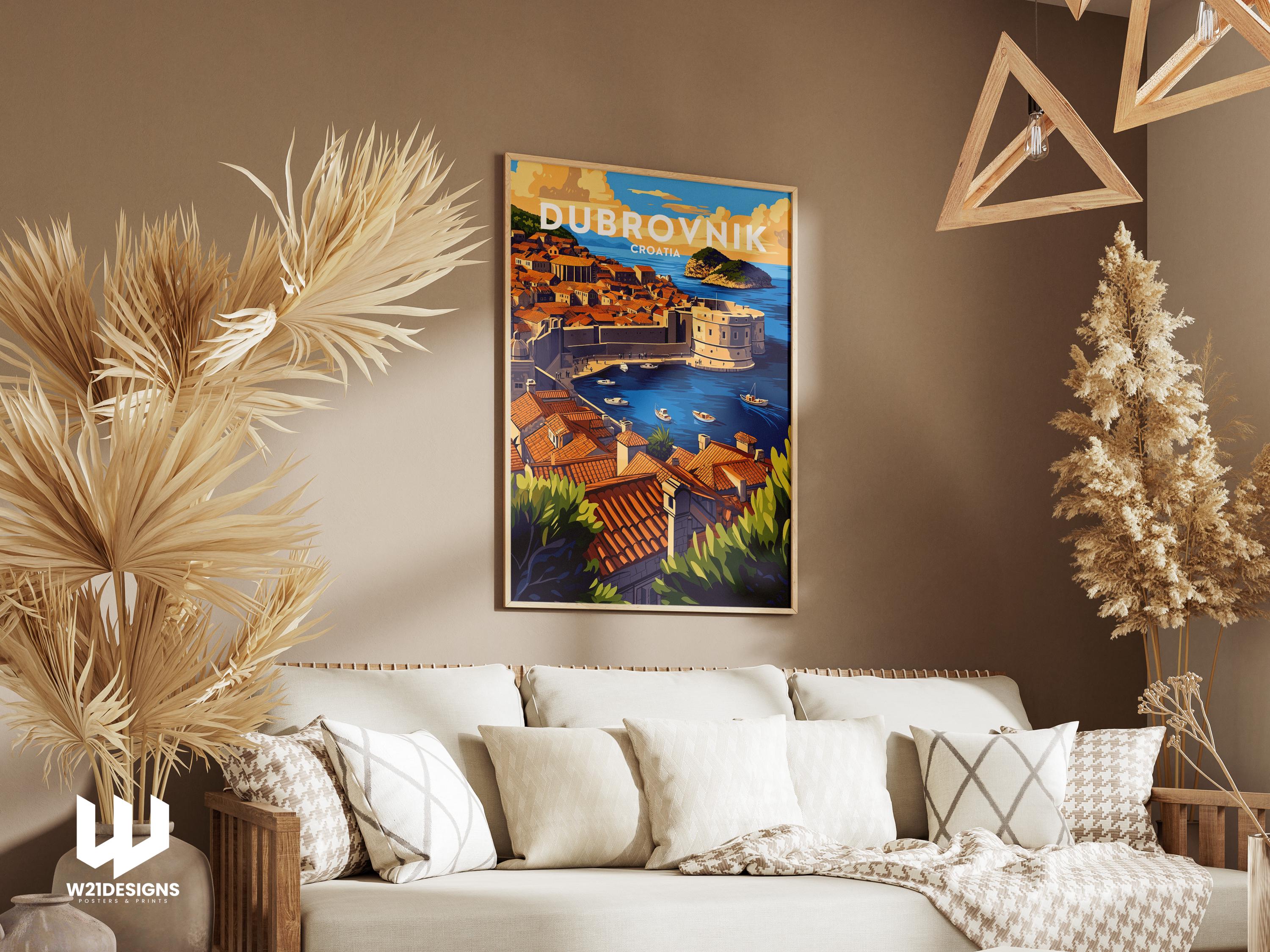 Dubrovnik Croatia Travel Poster: Adriatic Coast Art Print