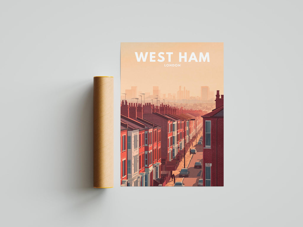 West Ham London Travel Poster | East London Wall Art | Vintage Red Brick Street Print