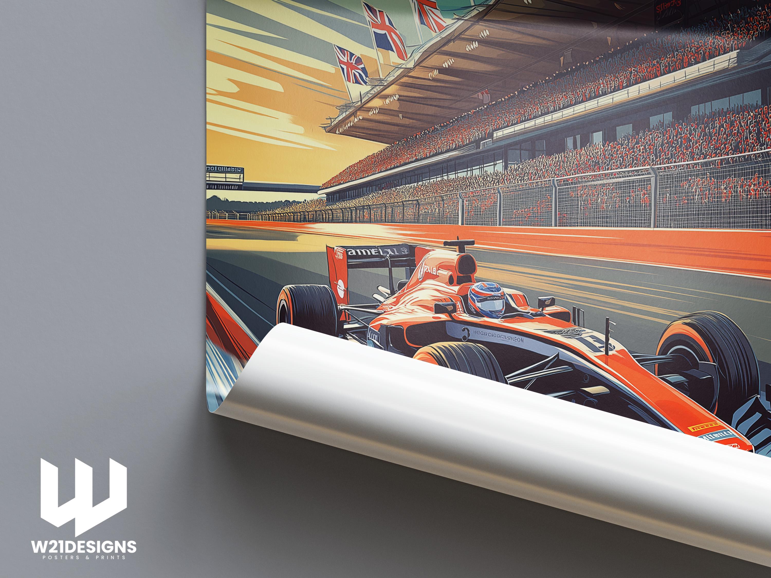 Silverstone Grand Prix Poster: Vintage British F1 Racing Art Print