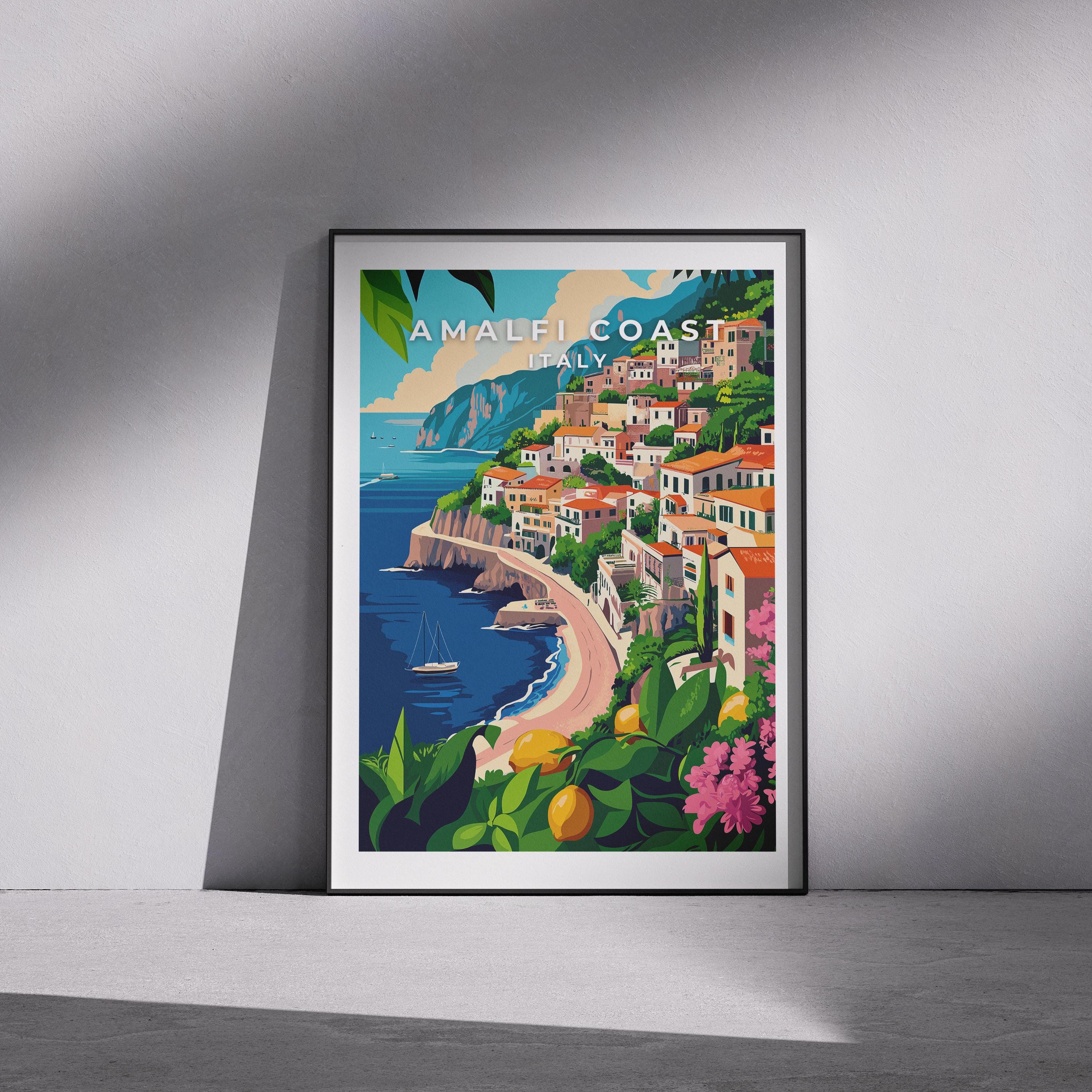 Amalfi Coast Vintage Travel Poster: Italian Coastal Art Print