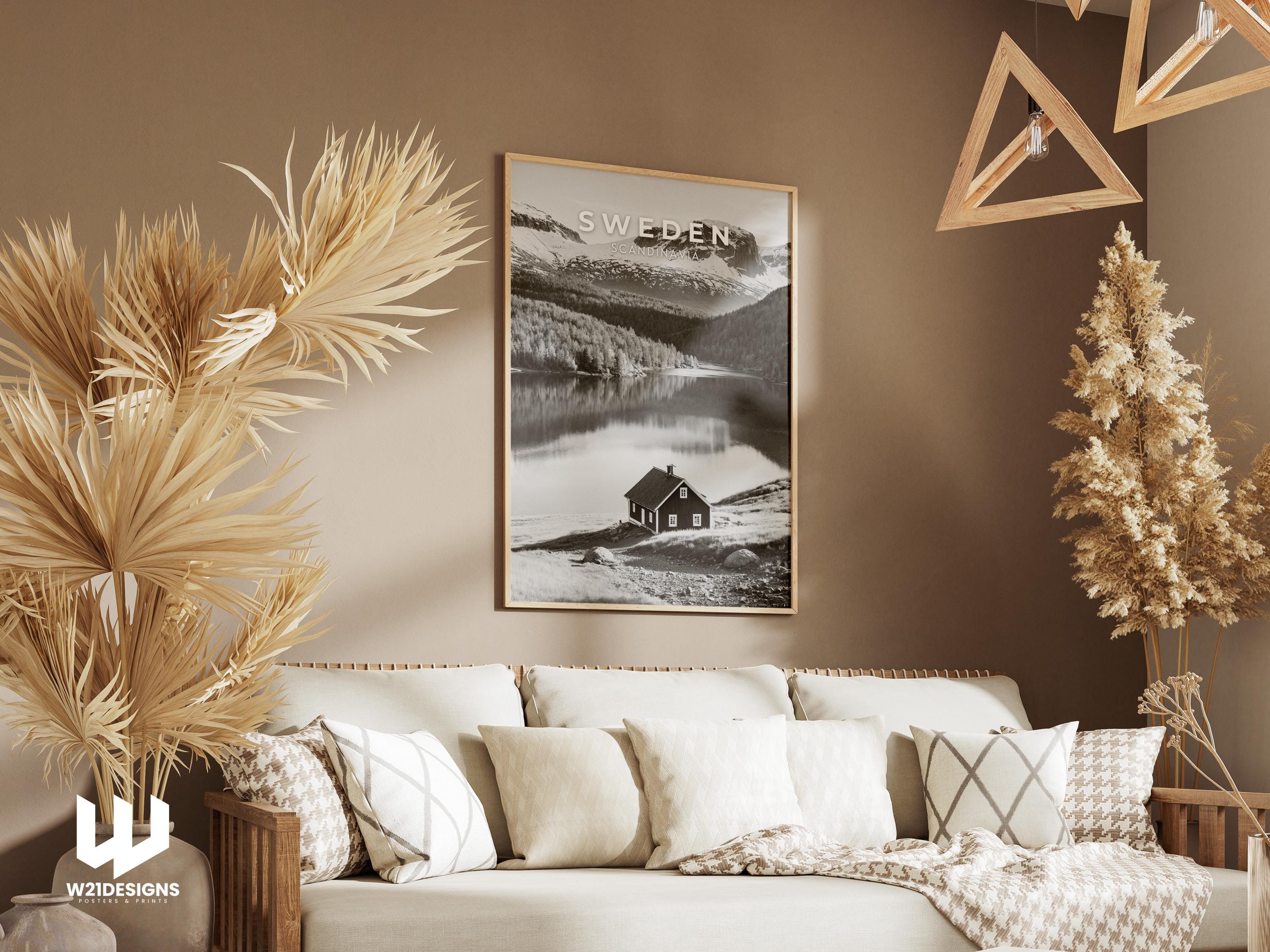 Sweden Mountain Print: Scandinavian Cabin, Nordic Landscape Art