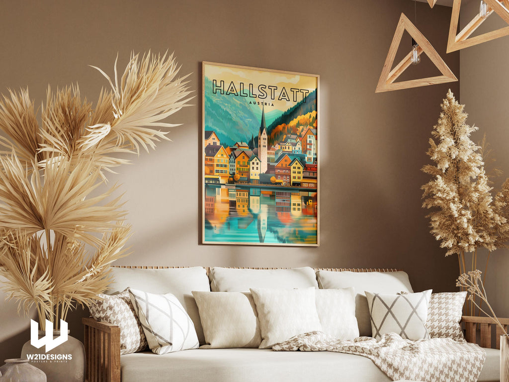 Hallstatt Austria Travel Poster: Scenic Alpine Village Art Print