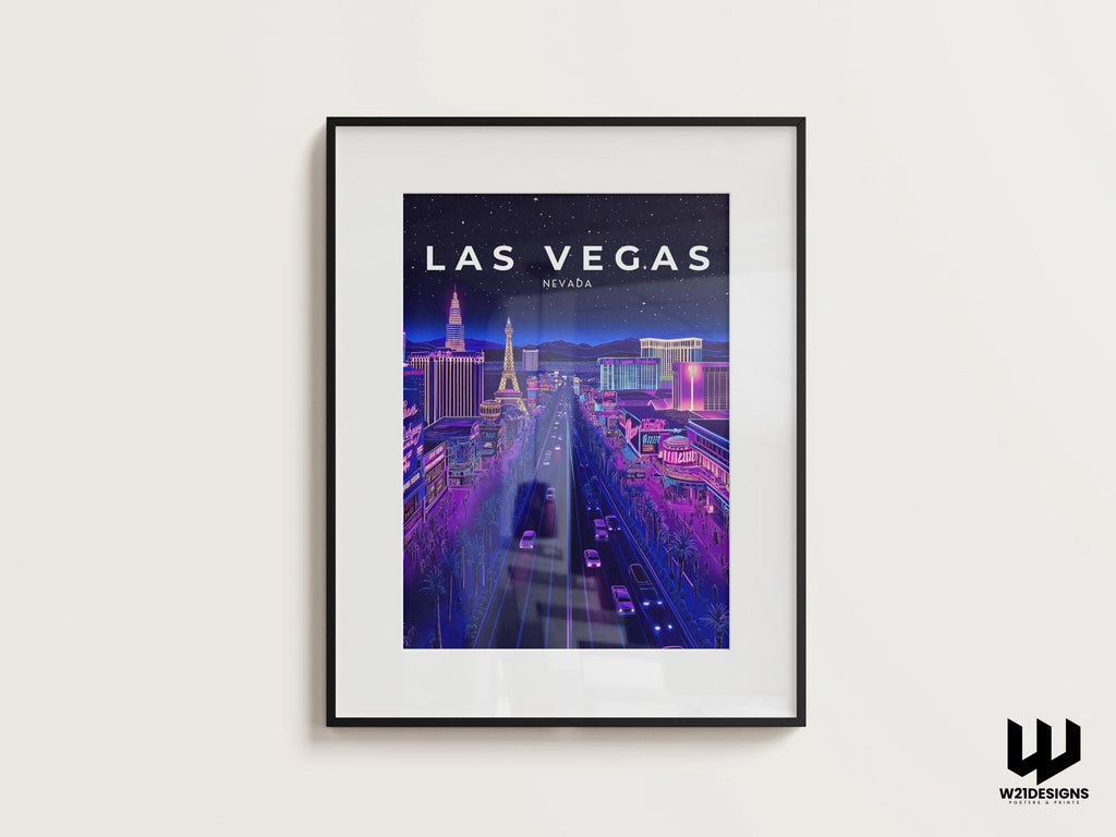 Las Vegas Travel Print - Neon City Wall Art, Nevada Poster, Las Vegas Strip Artwork, USA Travel Decor, Vibrant Nightscape, Personalised Gift