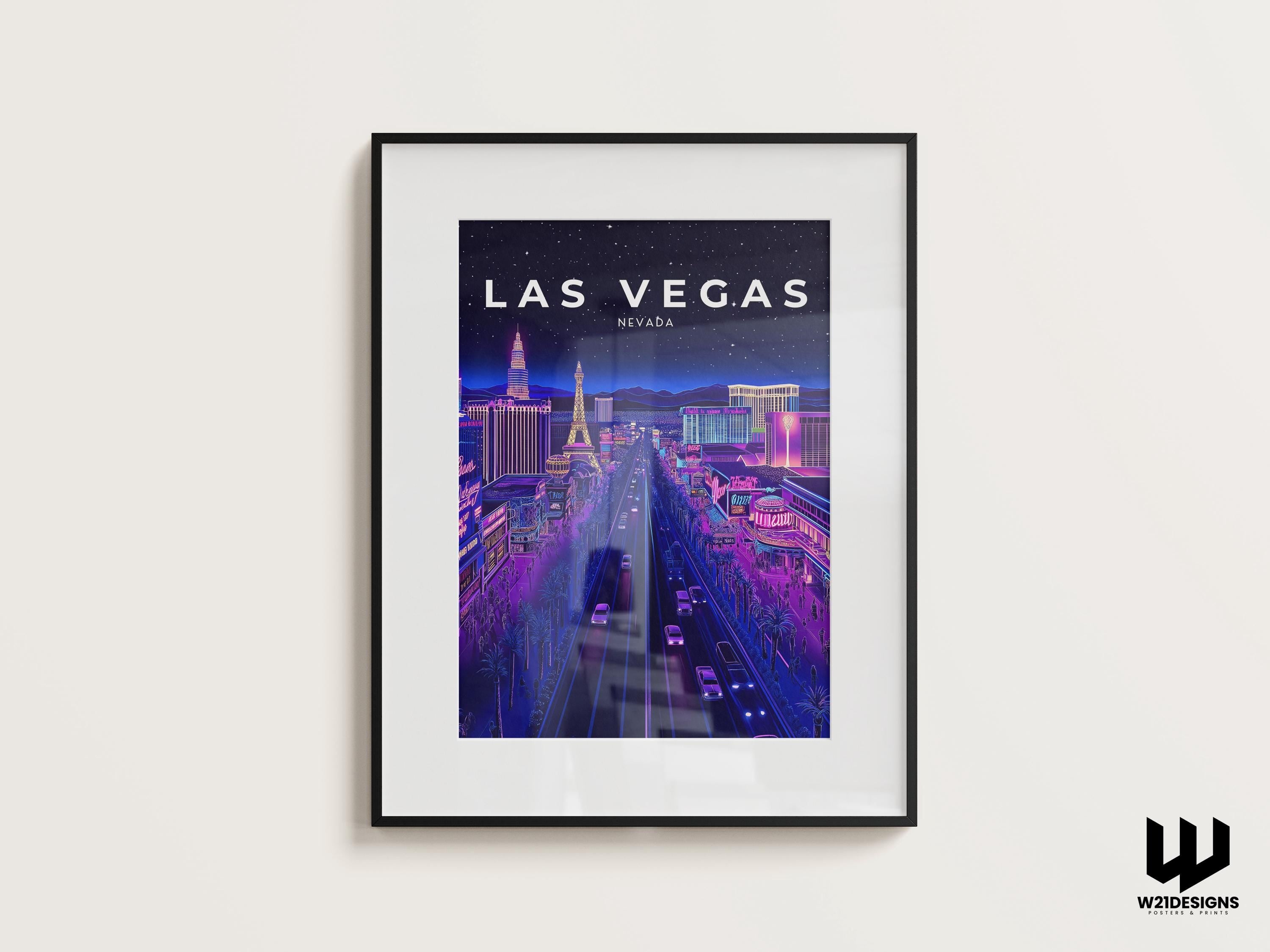 Las Vegas Travel Print - Neon City Wall Art, Nevada Poster, Las Vegas Strip Artwork, USA Travel Decor, Vibrant Nightscape, Personalised Gift