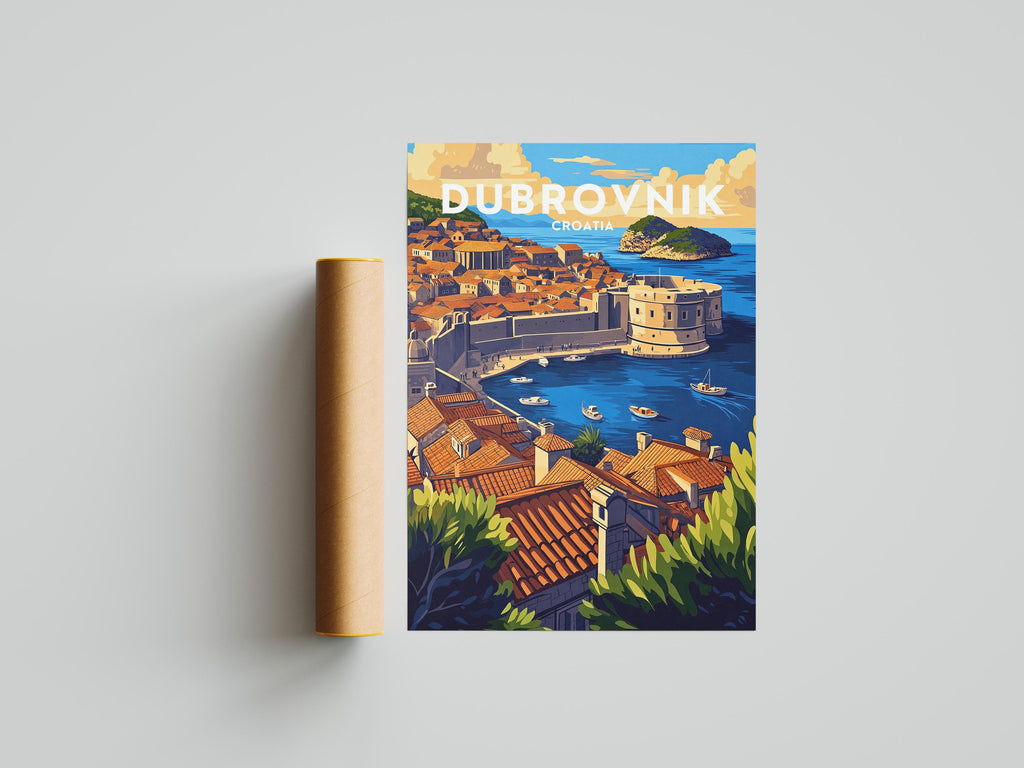 Dubrovnik Croatia Travel Poster: Adriatic Coast Art Print