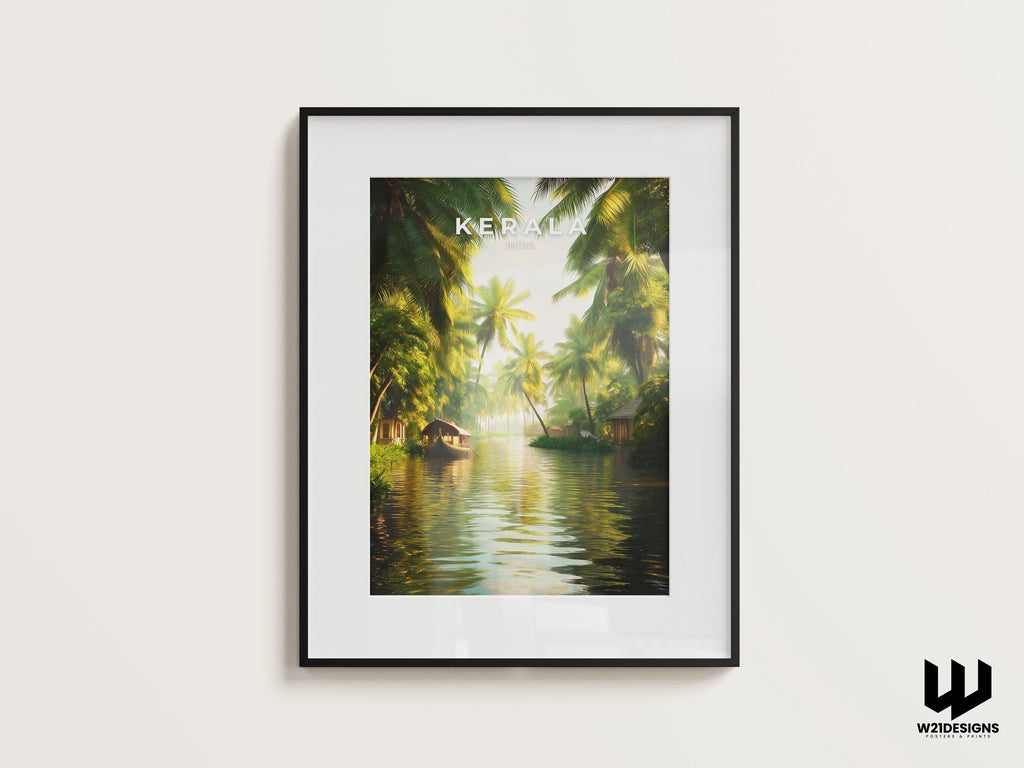 Kerala Backwaters Travel Poster: India Houseboat Art Print