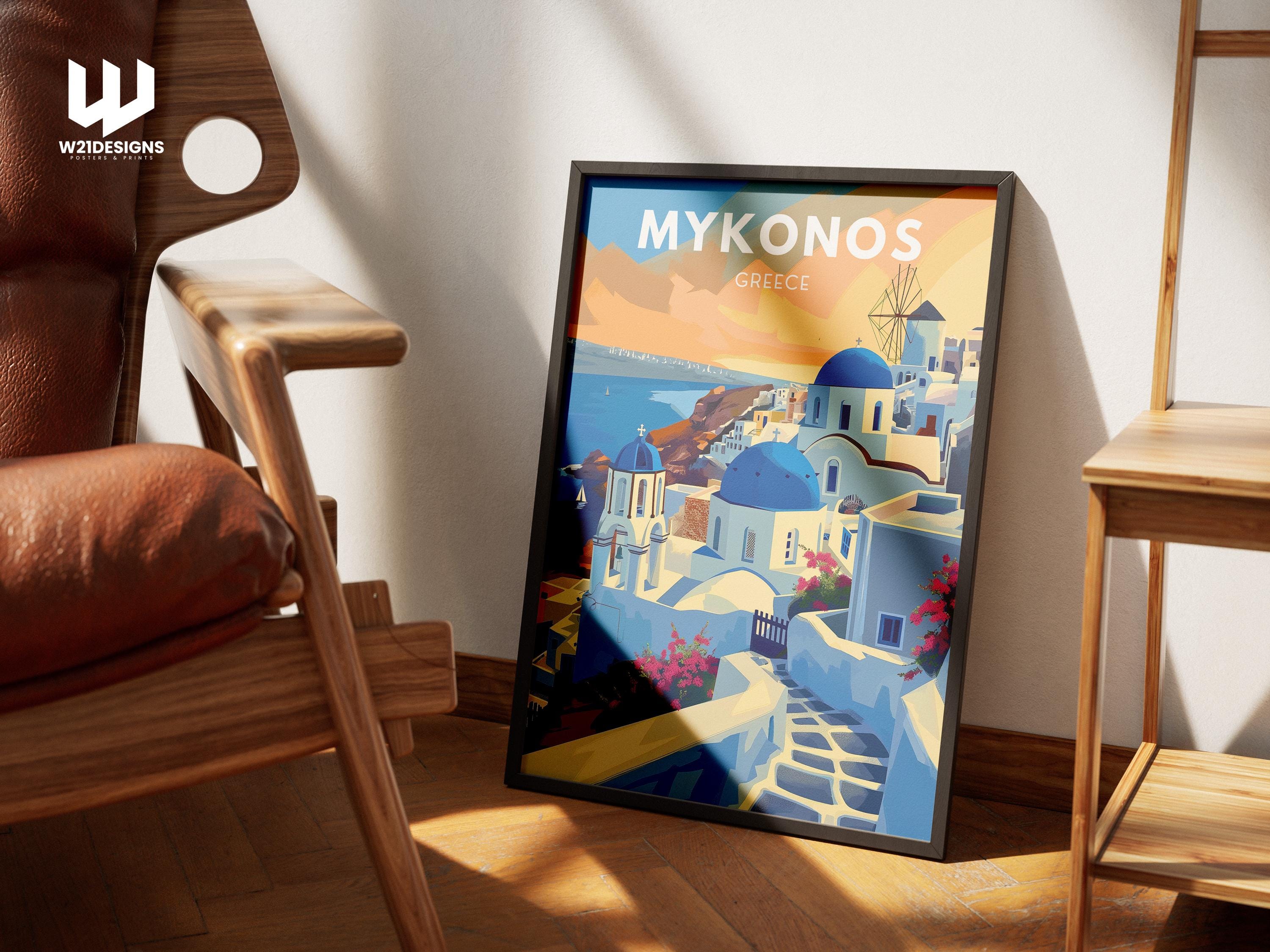 Mykonos Greece Travel Poster: Cycladic Island Art Print