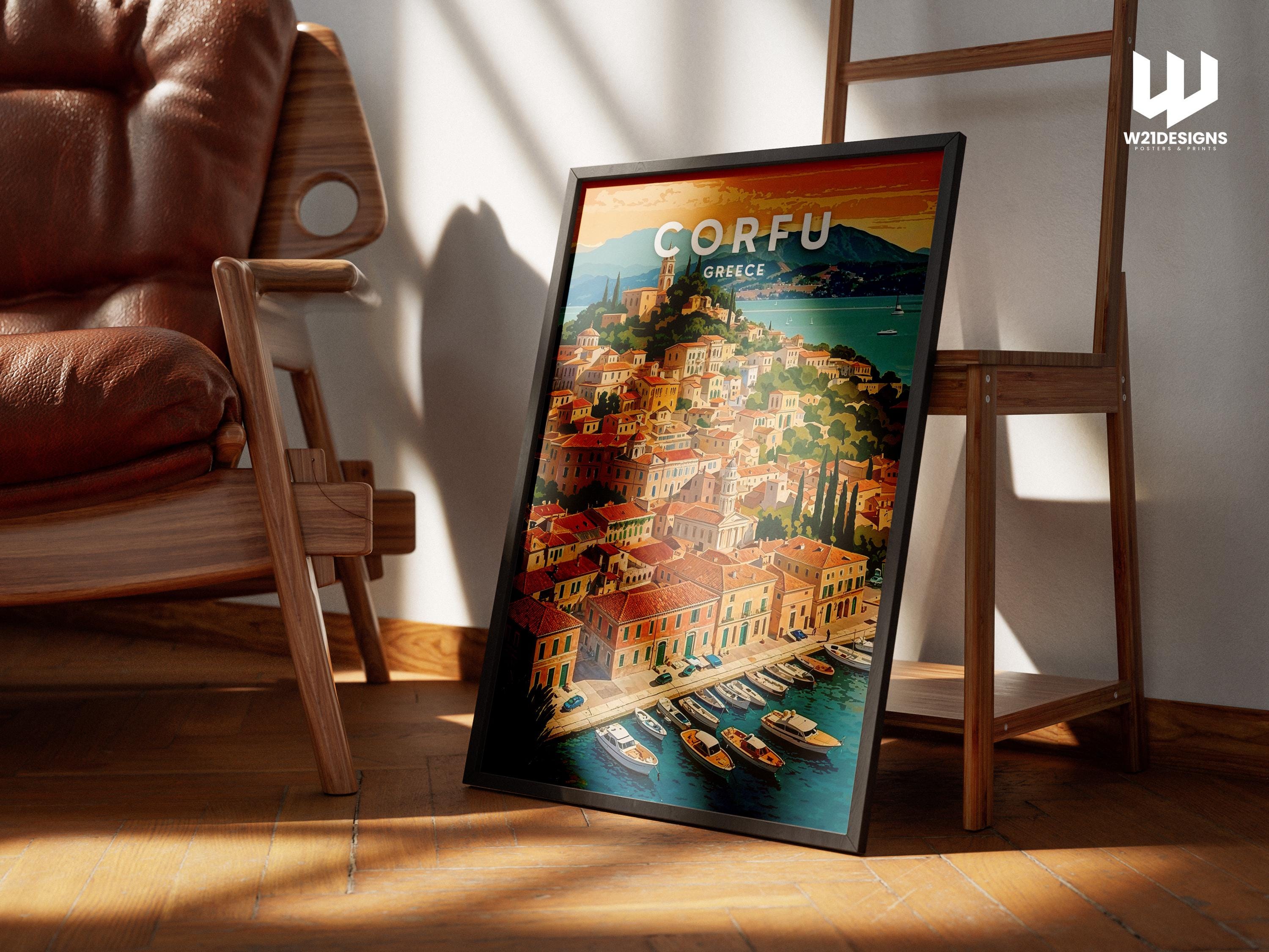 Corfu Greece Travel Poster: Mediterranean Coastal Art Print