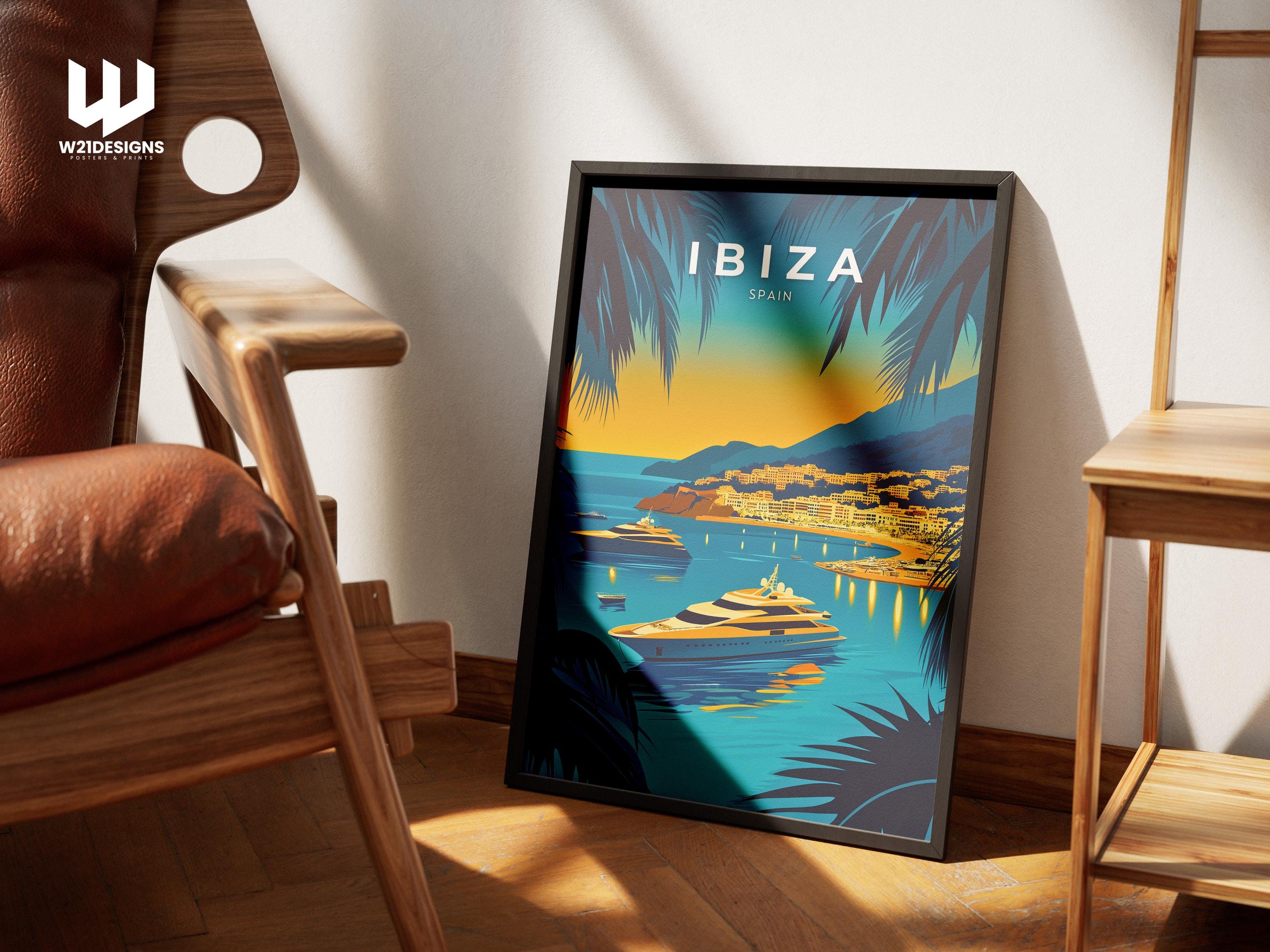 Ibiza Sunset Travel Print: Mediterranean Yacht Scene, Spain Wall Art