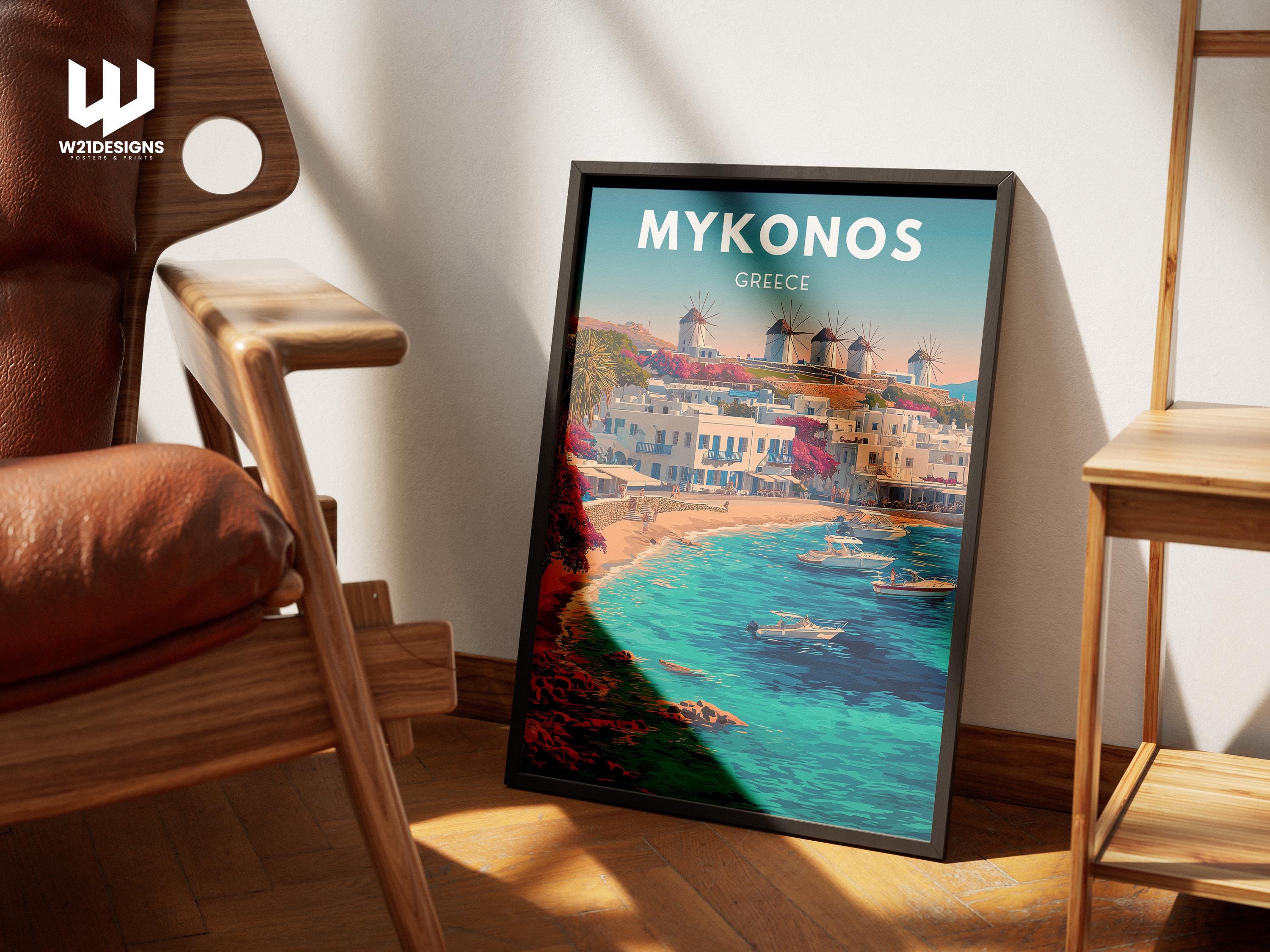 Mykonos Greece Travel Poster: Aegean Island Art Print