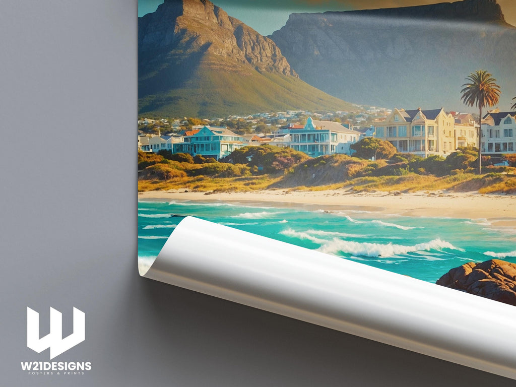 Cape Town Travel Print: Table Mountain, South Africa Coastal Art