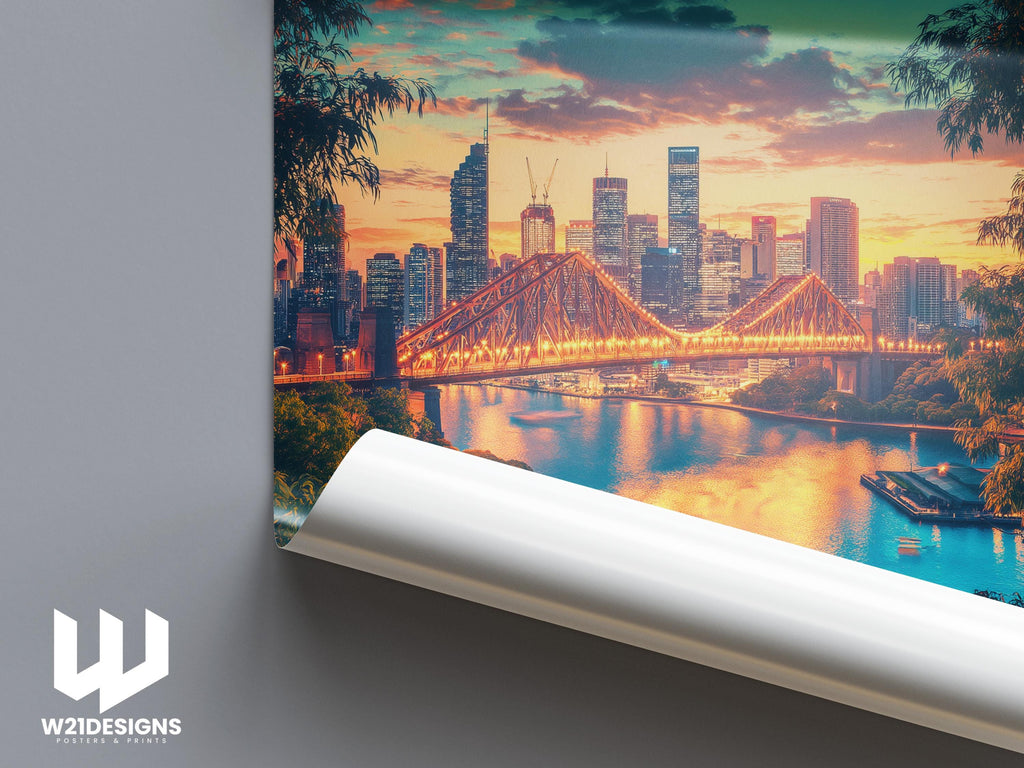Brisbane Australia Travel Poster: Vintage City Skyline Art Print