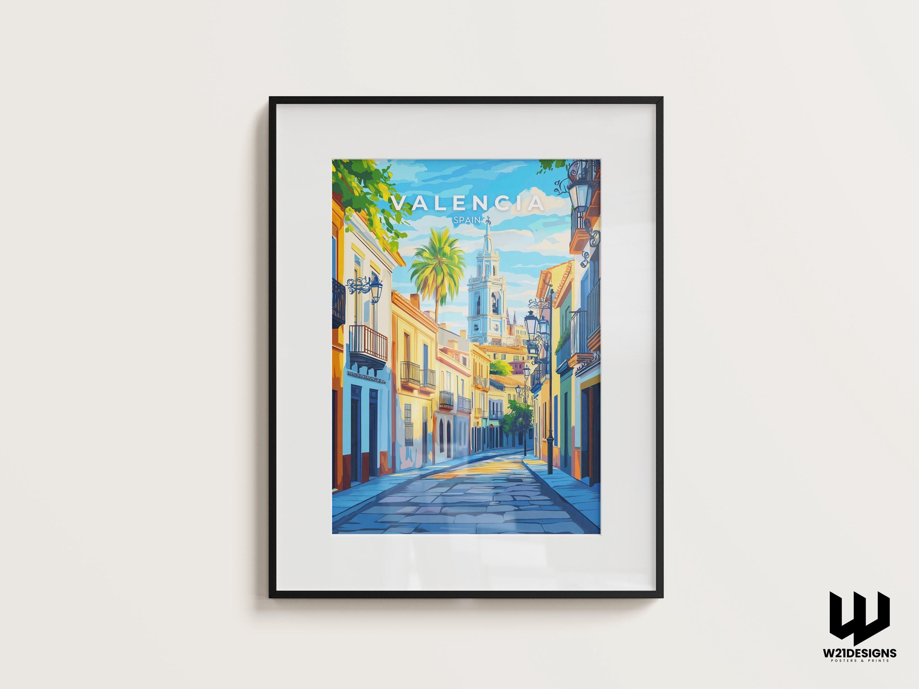 Valencia Old Town Print: Spain Travel Poster, Mediterranean Art