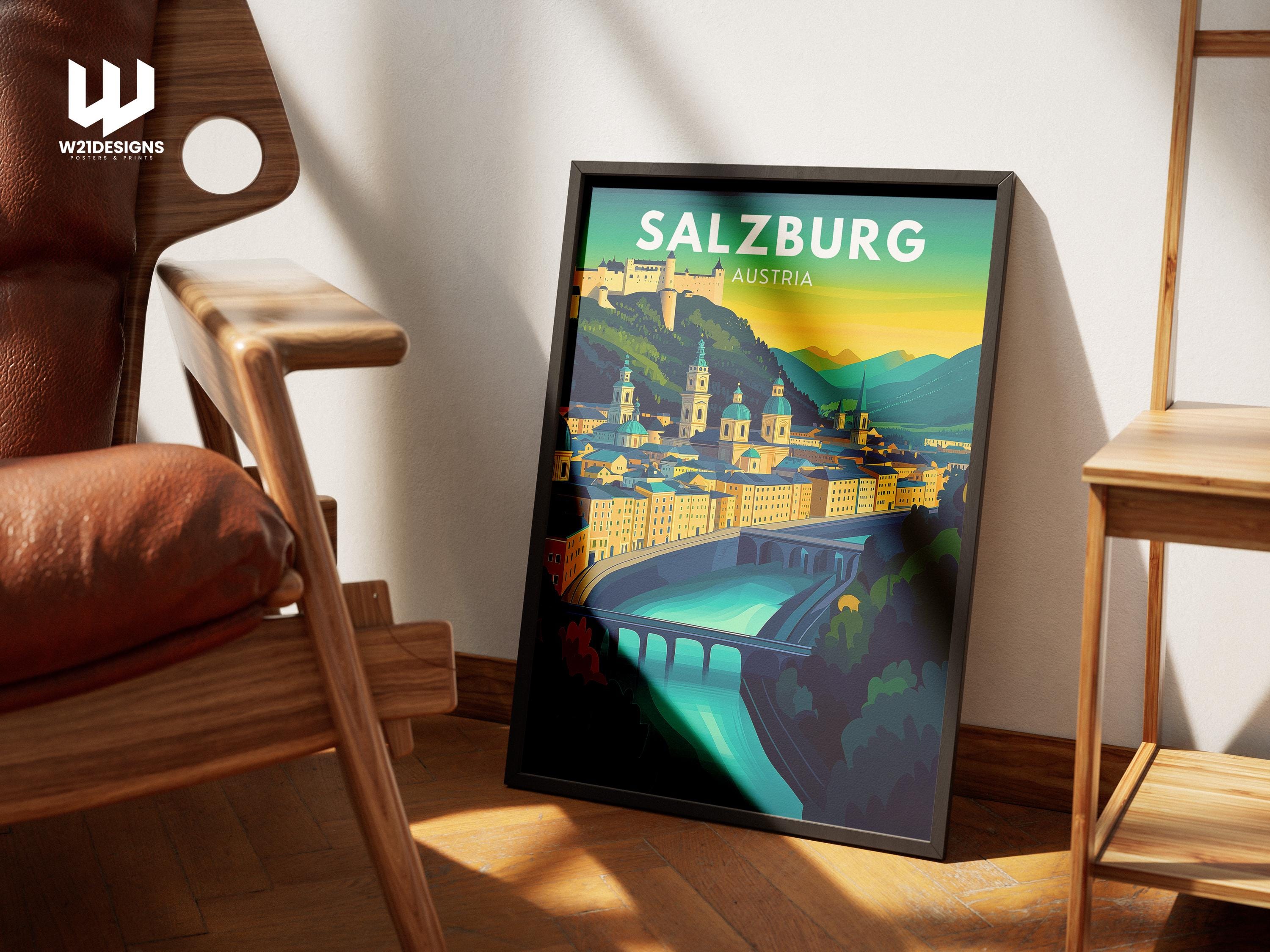 Salzburg Austria Travel Poster: Vintage Hohensalzburg Fortress Art