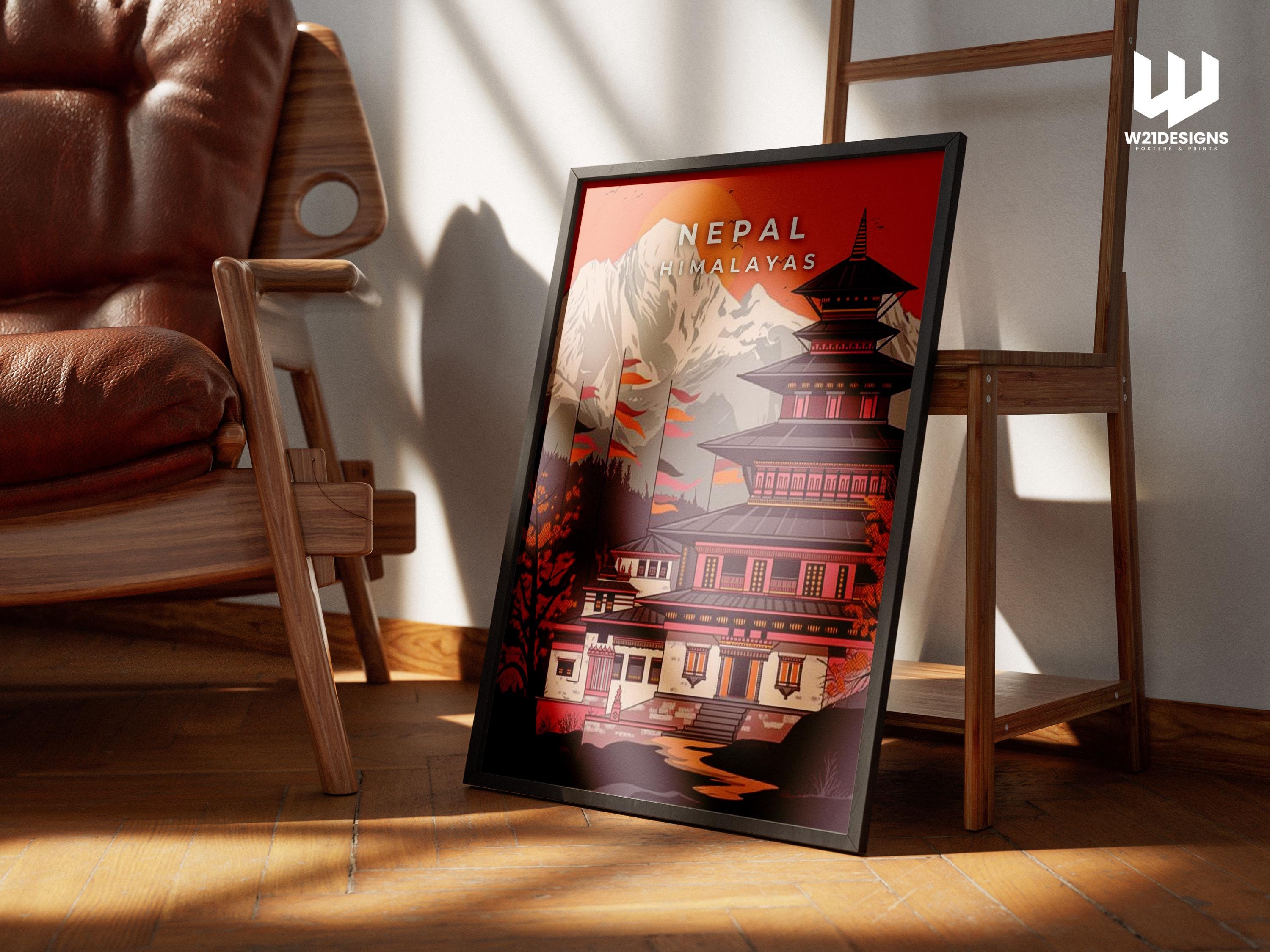 Nepal Travel Poster: Himalayan Temple Art Print