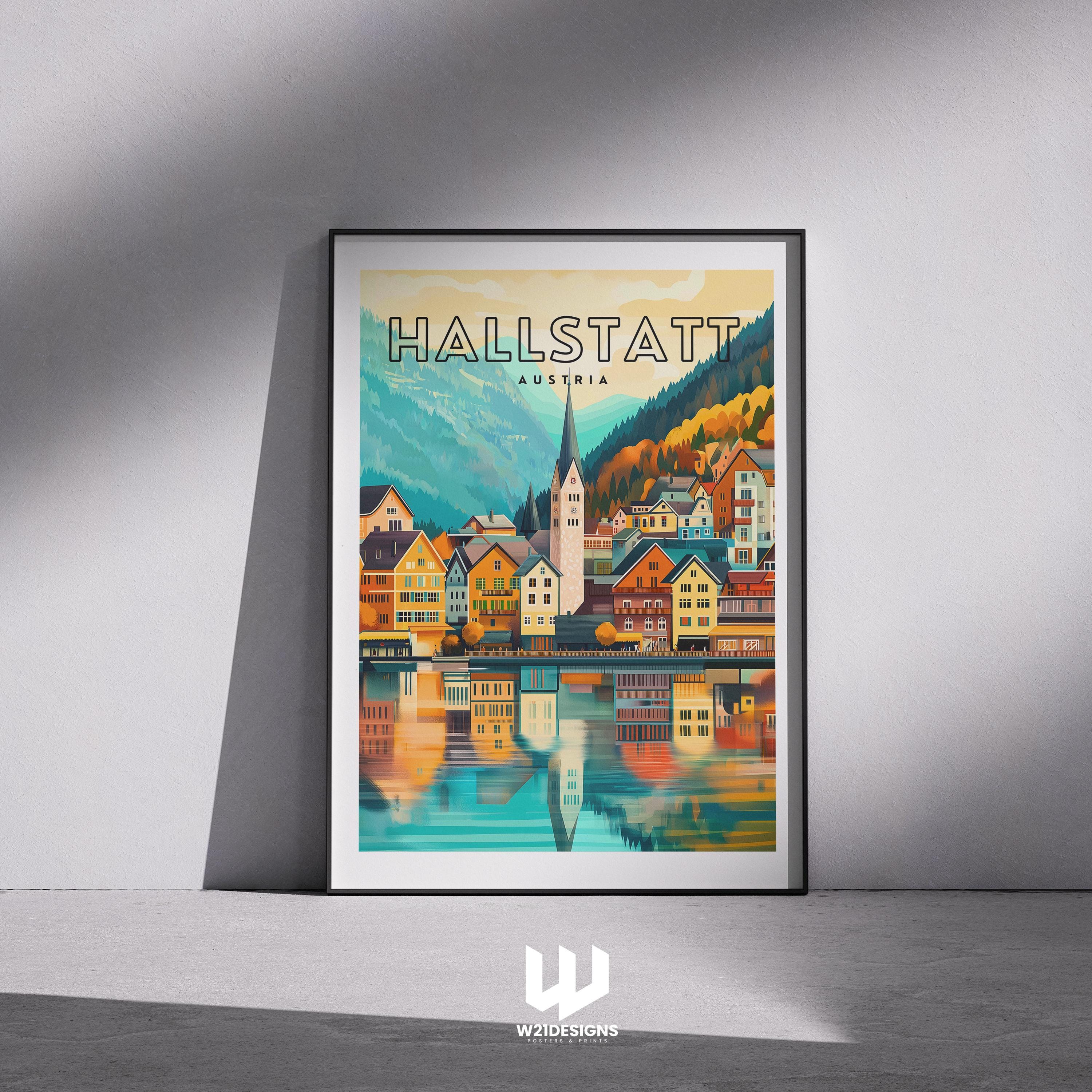 Hallstatt Austria Travel Poster: Scenic Alpine Village Art Print