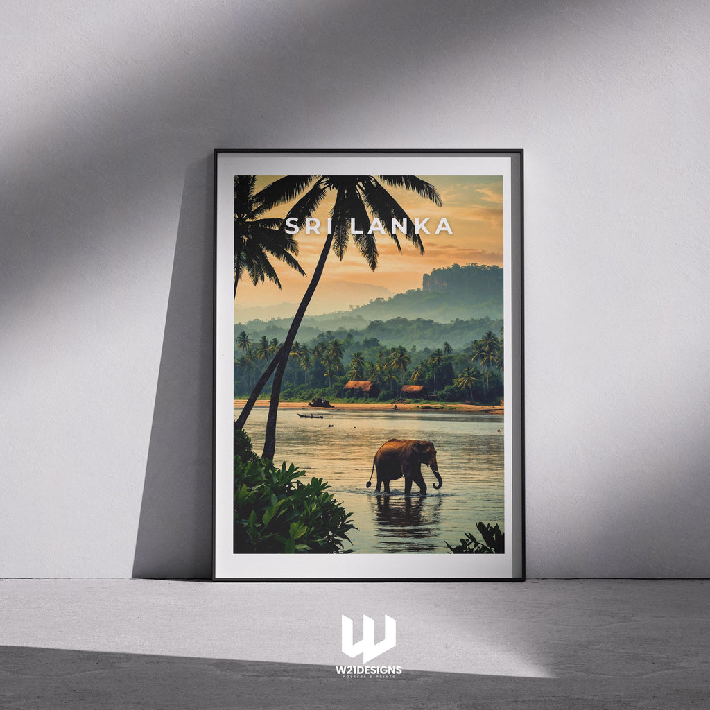 Sri Lanka Elephant Travel Poster: Tropical Landscape Art Print