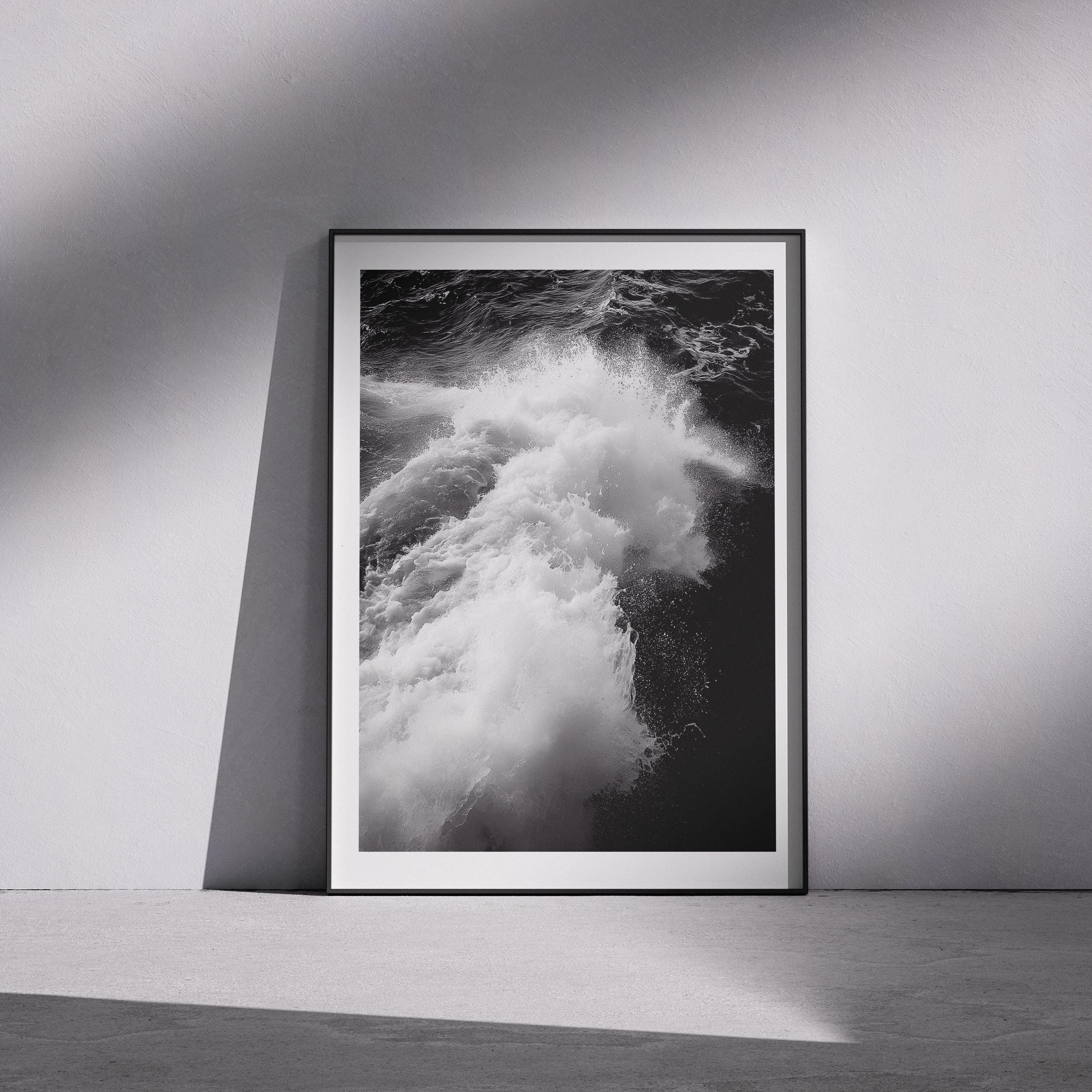 Black and White Ocean Wave Photography Print: Minimalist Coastal Art