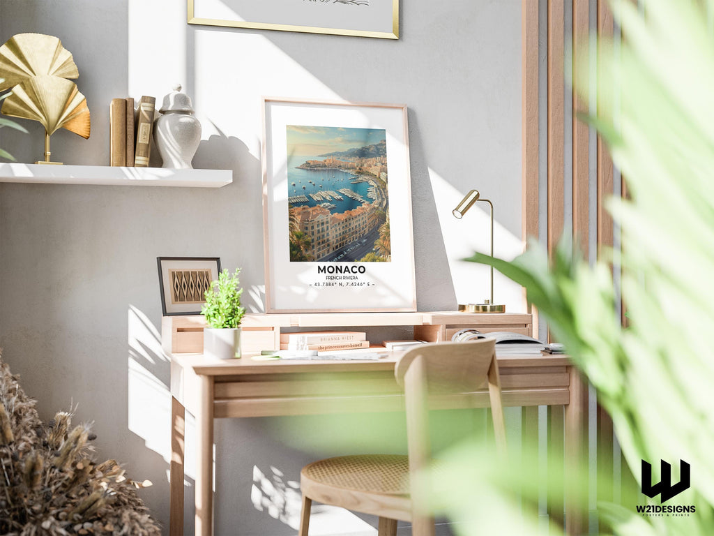 Monaco Travel Poster: French Riviera Yacht Harbor Art
