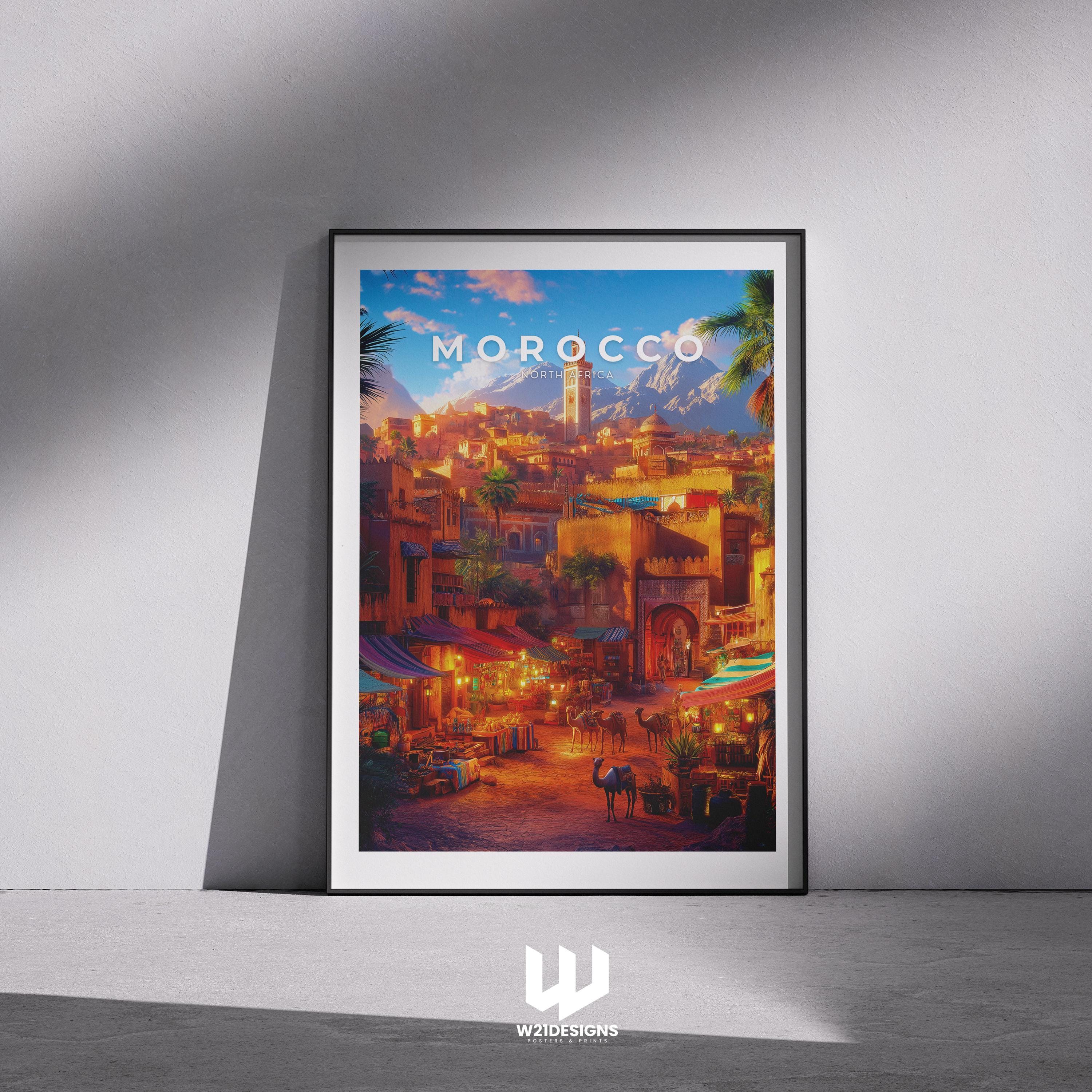 Marrakesh Morocco Travel Print: Souk Market, Desert Landscape (Museum-Grade)
