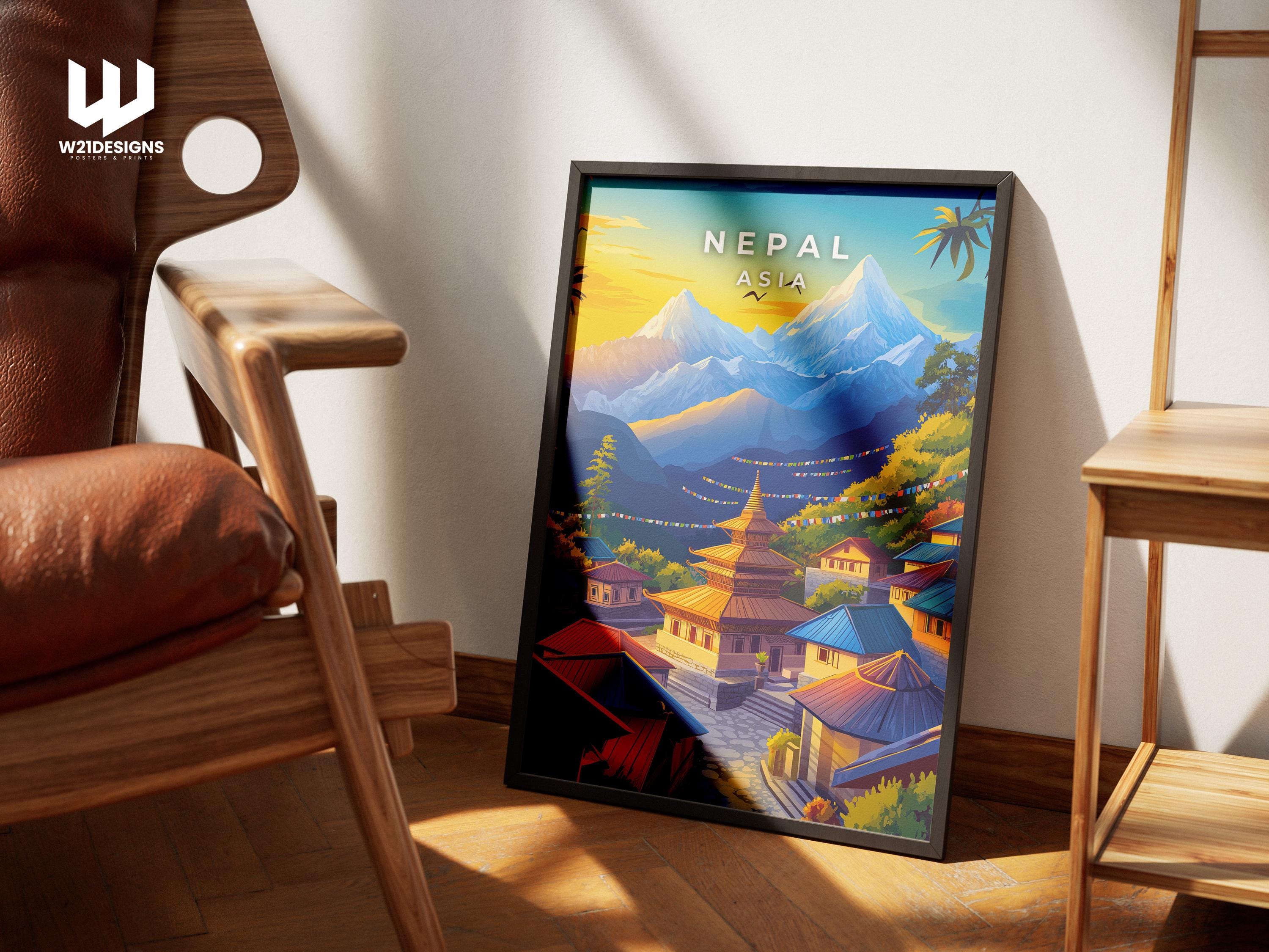 Nepal Travel Poster: Vintage Himalayan Landscape Art Print