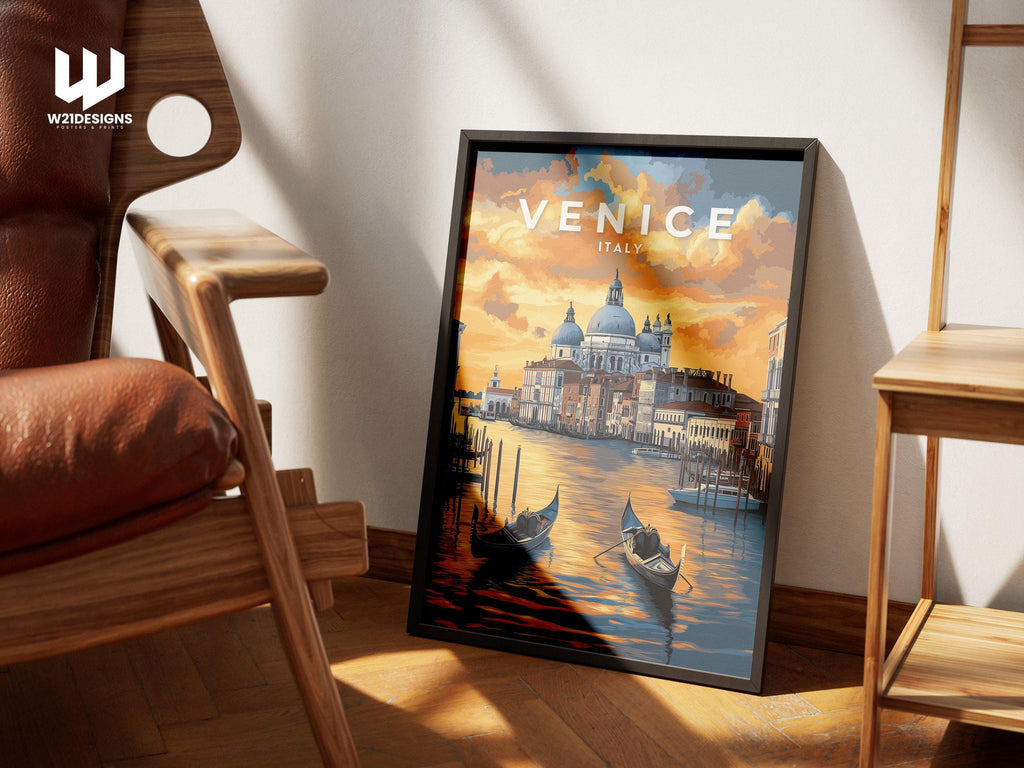 Venice Italy Travel Print: Grand Canal Gondolas, Sunset Art