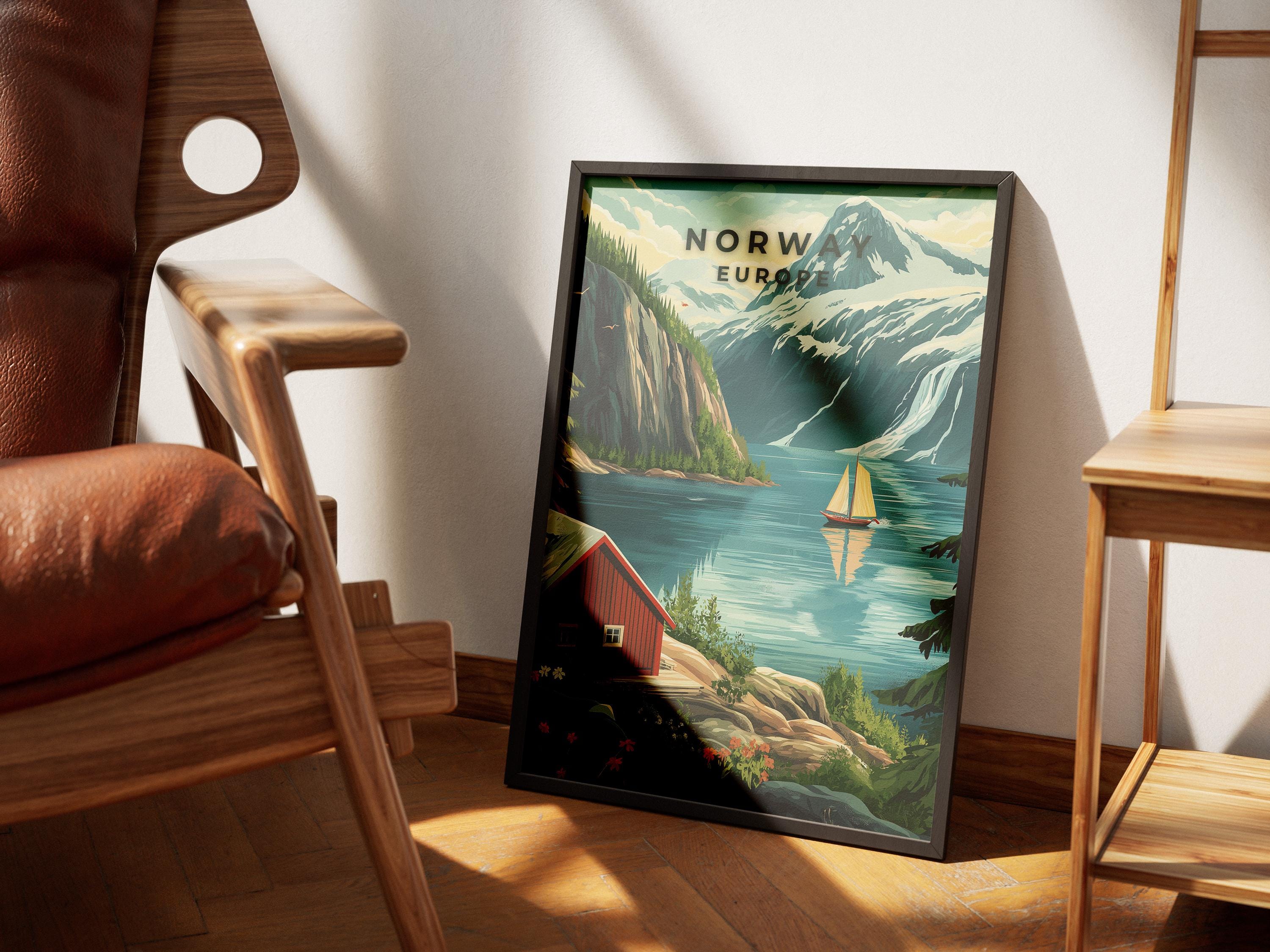 Vintage Norway Travel Poster: Scandinavian Fjord Landscape