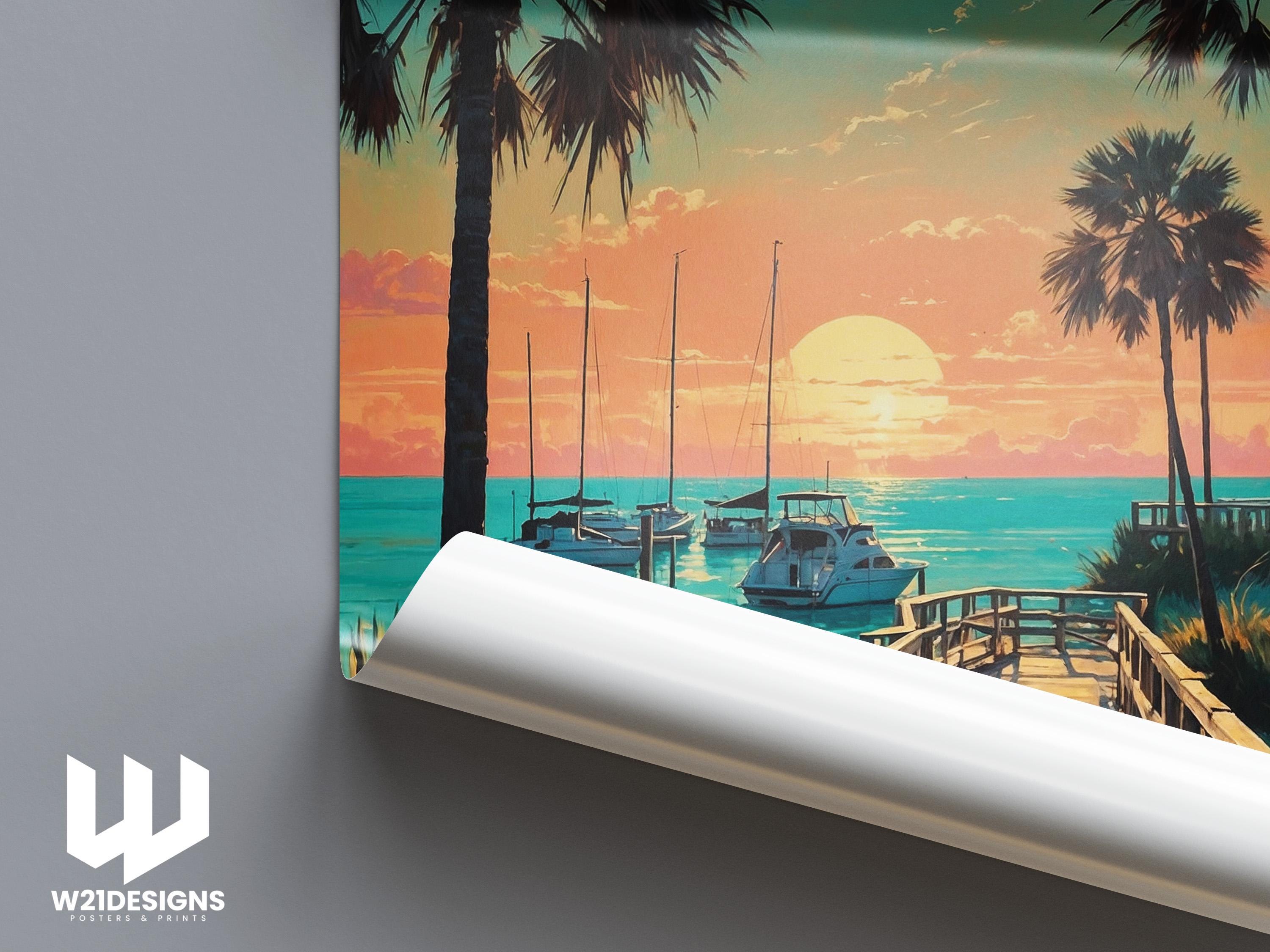 Sarasota Sunset Travel Poster: Florida Beach House Decor