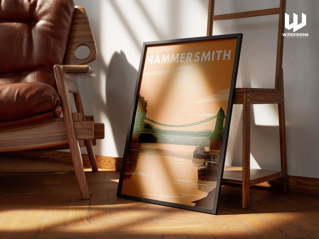 Hammersmith London Travel Poster | Hammersmith Bridge Print | Vintage Thames Wall Art