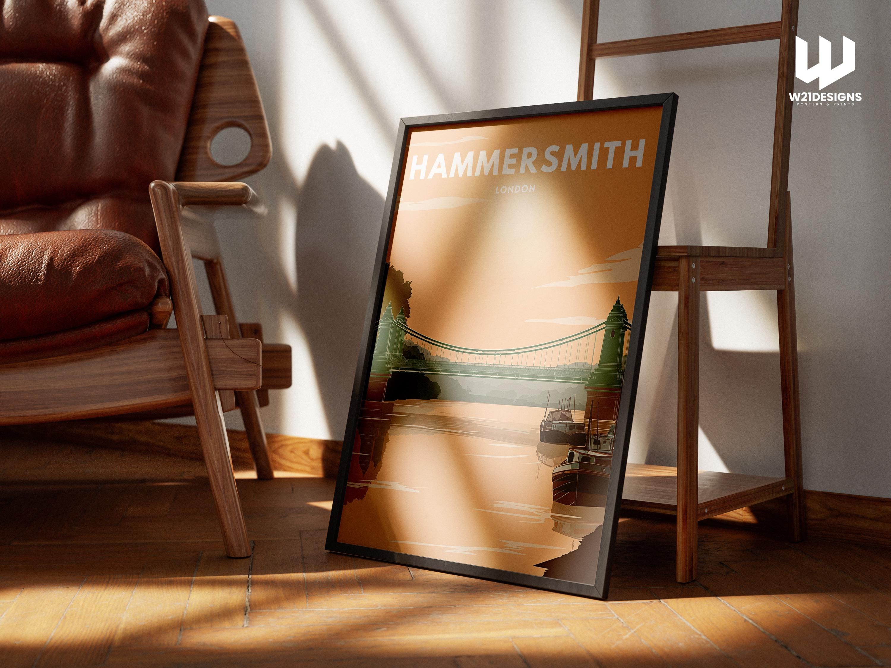 Hammersmith London Travel Poster | Hammersmith Bridge Print | Vintage Thames Wall Art
