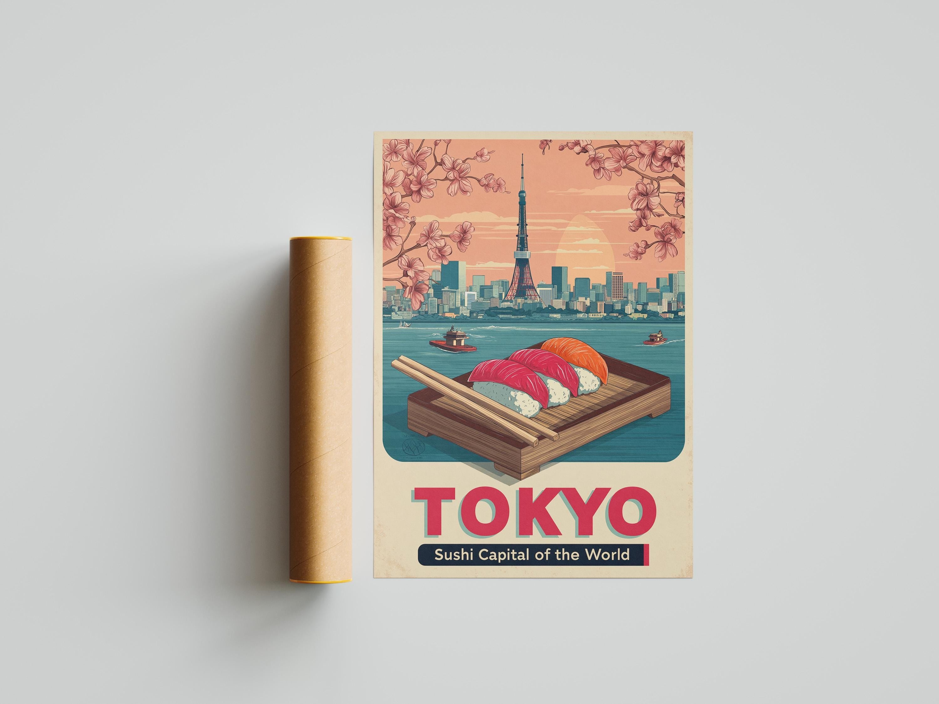 Tokyo Travel Poster: Vintage Japanese Sushi Art Print
