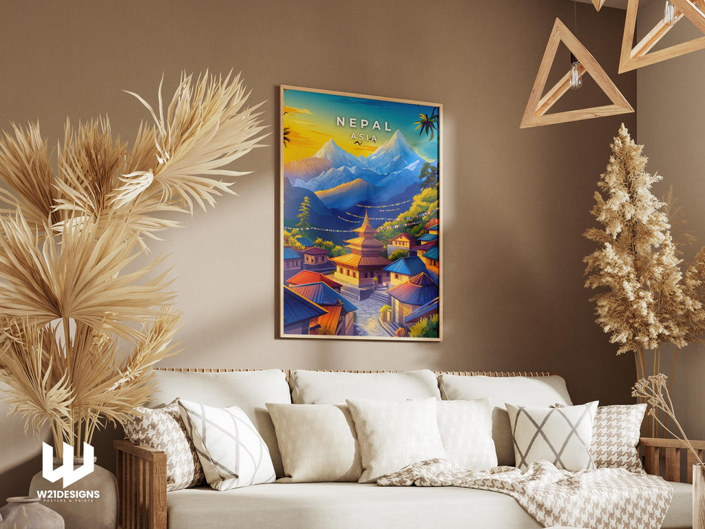 Nepal Travel Poster: Vintage Himalayan Landscape Art Print