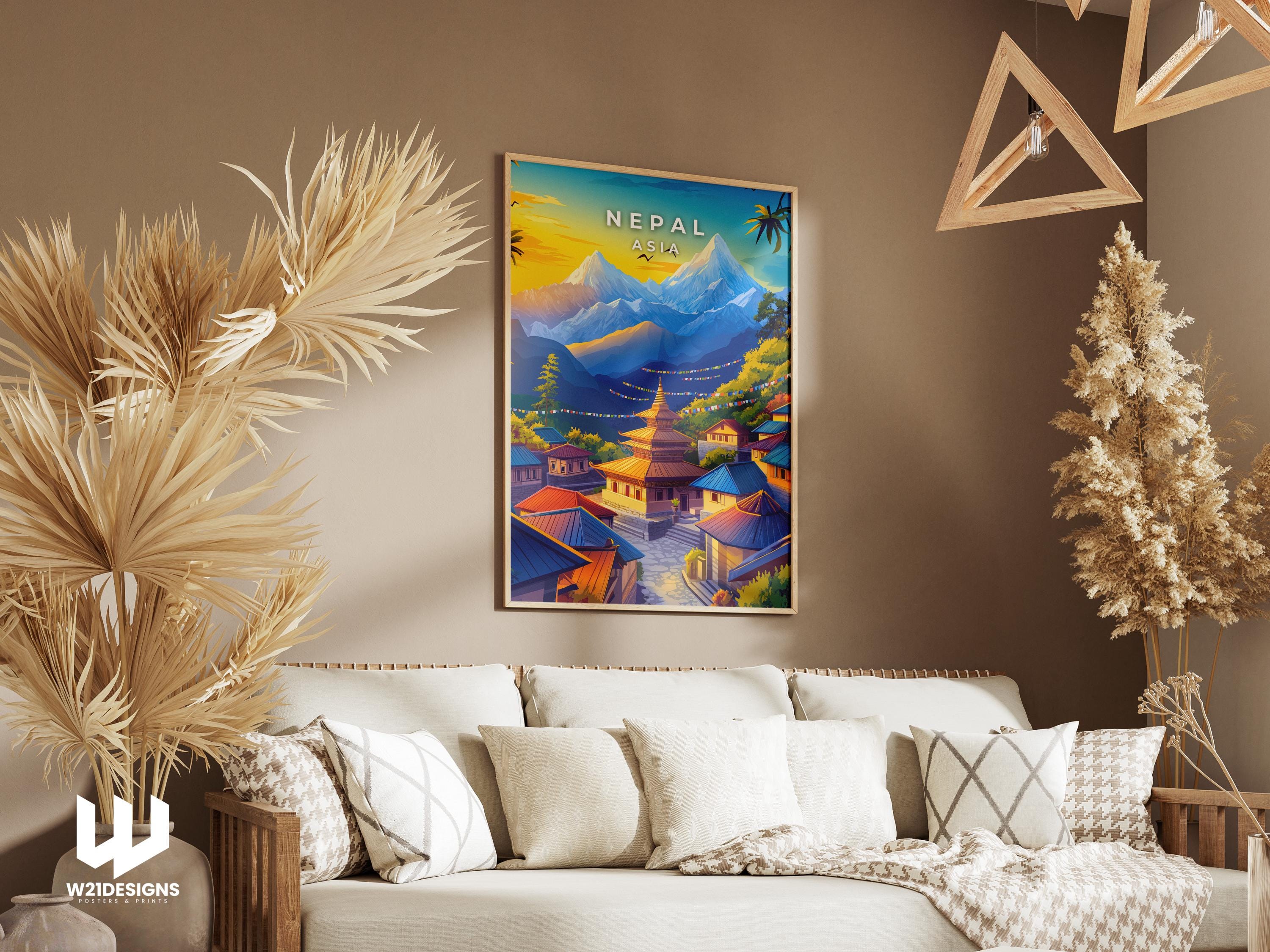 Nepal Travel Poster: Vintage Himalayan Landscape Art Print