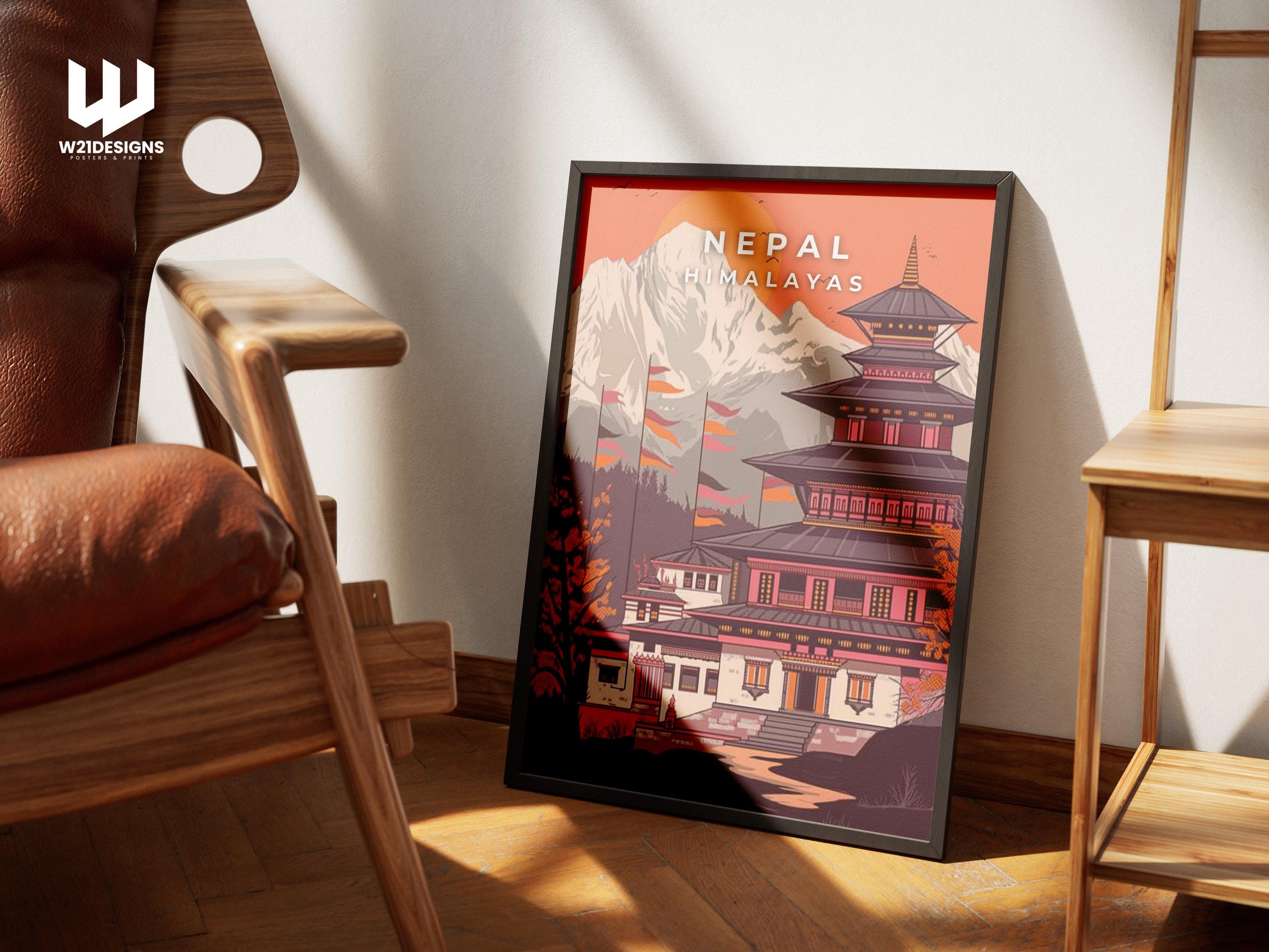 Nepal Travel Poster: Himalayan Temple Art Print